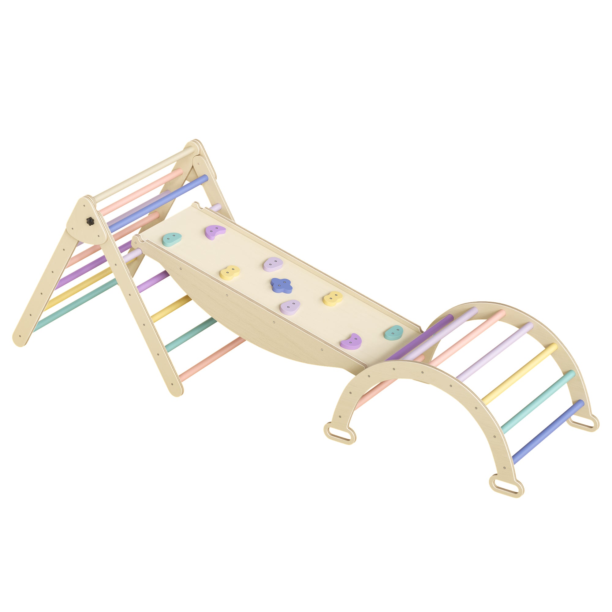 5 in 1 Pikler Triangle Set, Baby Climbing Toy Indoor Playground, Montessori Learning Toy with Arch, Ramp, and Climbing Triangle