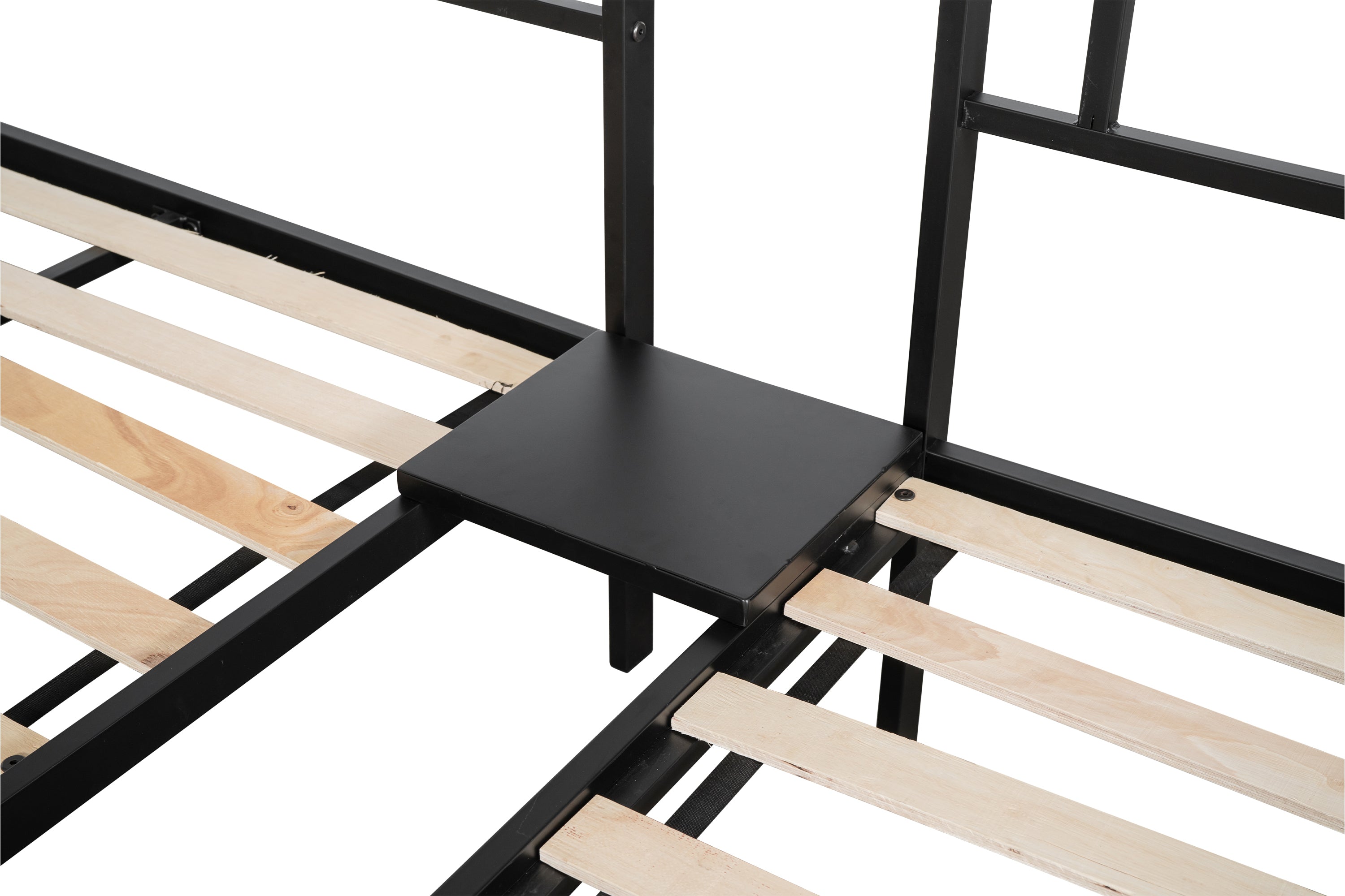 Metal Triple Twin Bunk Bed/ Sturdy Metal Bed Frame/ Noise-free Wood Slats/ Comfortable Textilene Guardrail/ 2 Side Ladders/ Bunk Bed for Three/ No Box Spring Needed