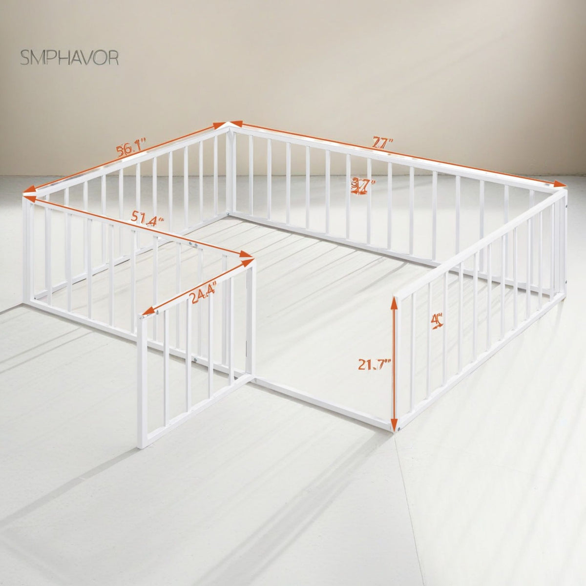 Metal Floor Fence Bed, Montessori Bedframe, with Safety Guardrail and Door