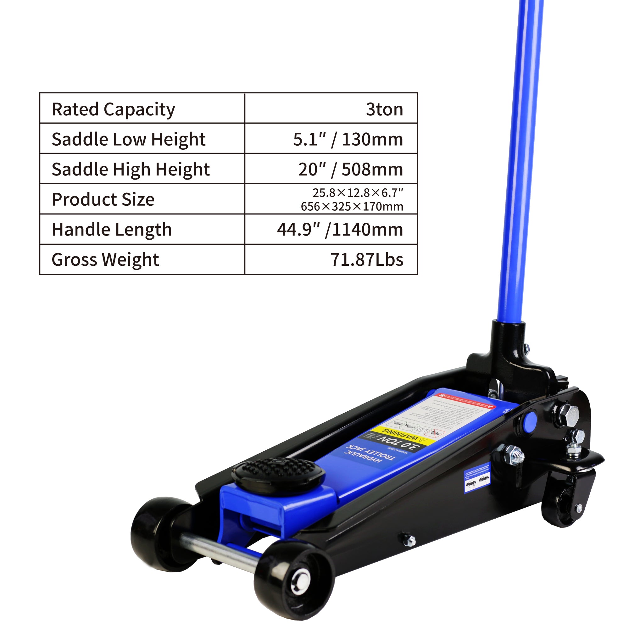 Hydraulic trolley Low Profile and Steel Racing 3 Ton (6,000 lb) Capacity, Floor Jack with Piston Quick Lift Single Pump, Blue Lifting range 5.1"-20"