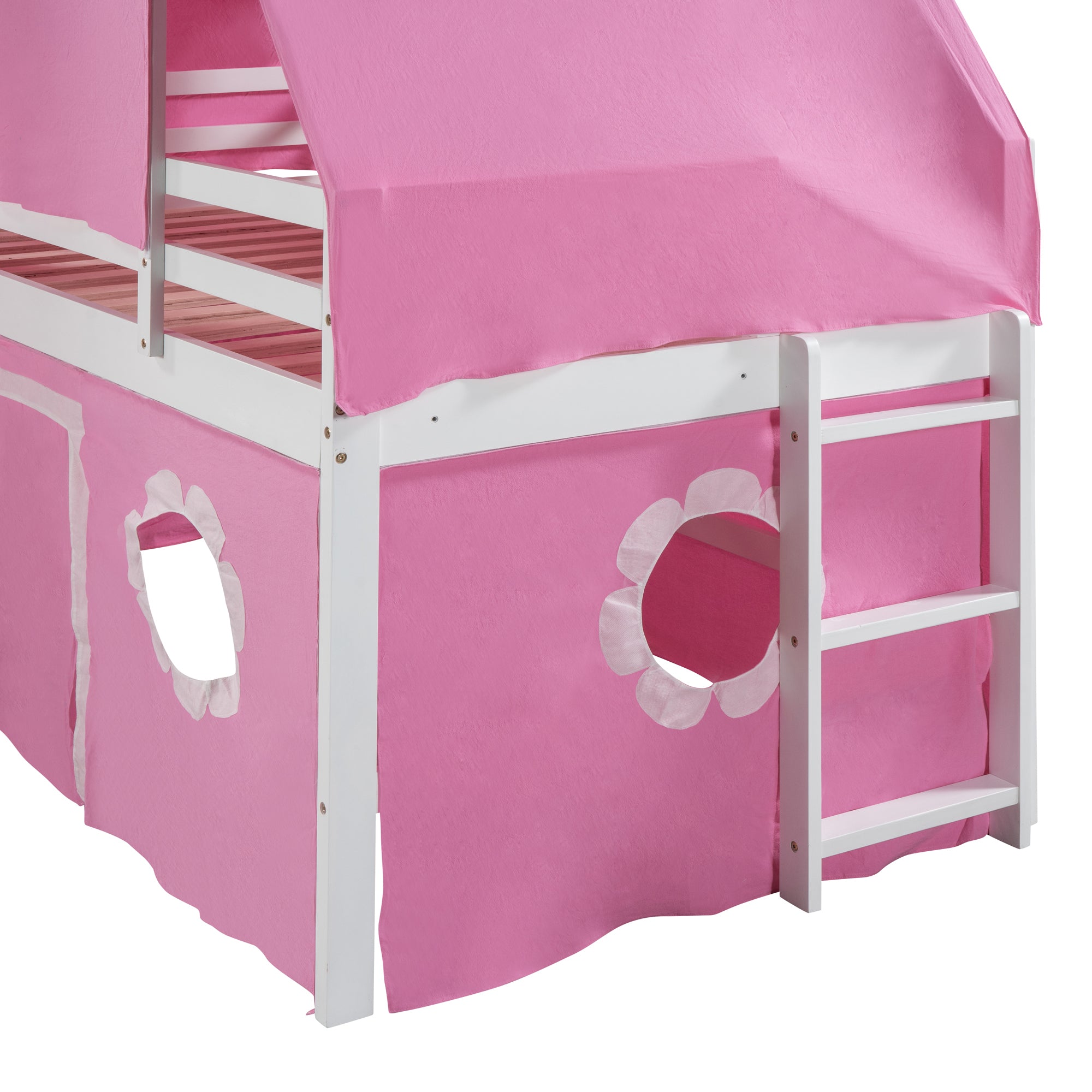 Twin Size Bunk Bed with Slide Pink Tent and Tower - Pink