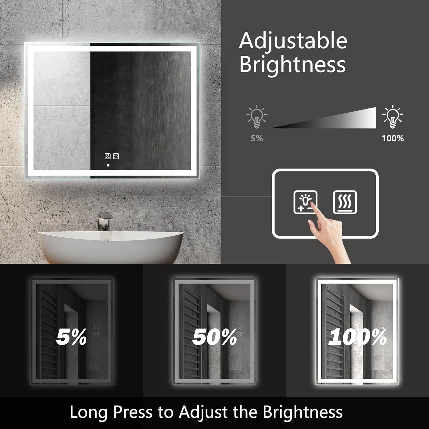 Frameless Frosted Square Led Bathroom Mirrors with Dimmable Lights Lager