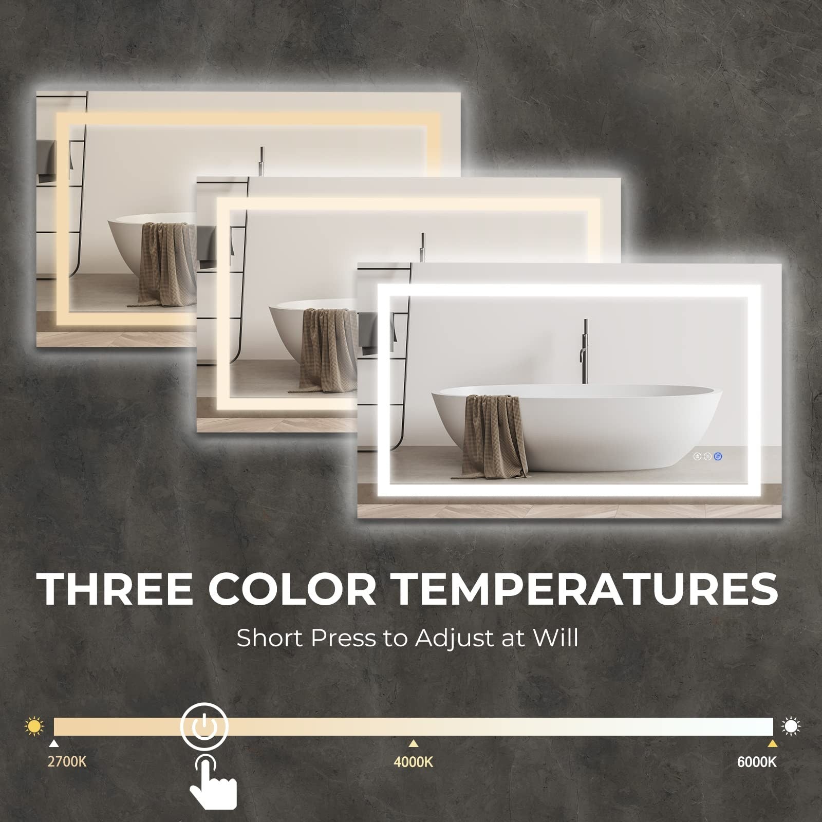 Frameless Frosted Square Led Bathroom Mirrors with Dimmable Lights