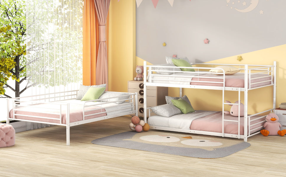 Full-Full-Full Metal Triple Bed with Built-in Ladder, Divided into Three Separate Beds,White(OLD SKU:LP000297AAK)