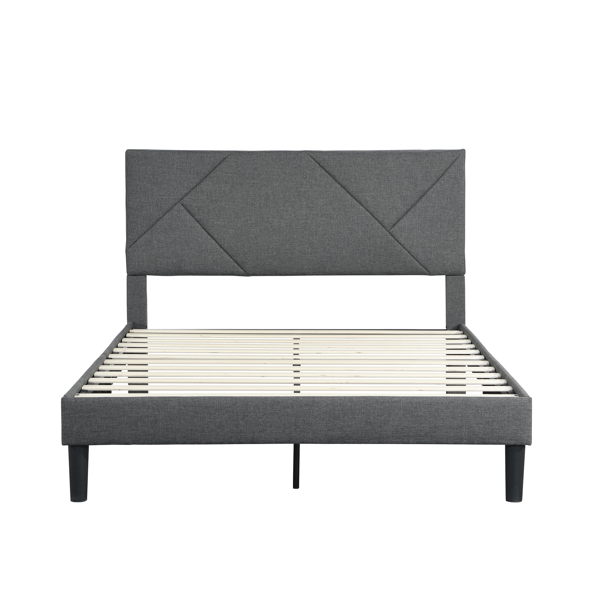 Full Size Upholstered Platform Bed Frame with Headboard, Strong Wood Slat Support, Mattress Foundation, No Box Spring Needed, Easy Assembly, Gray