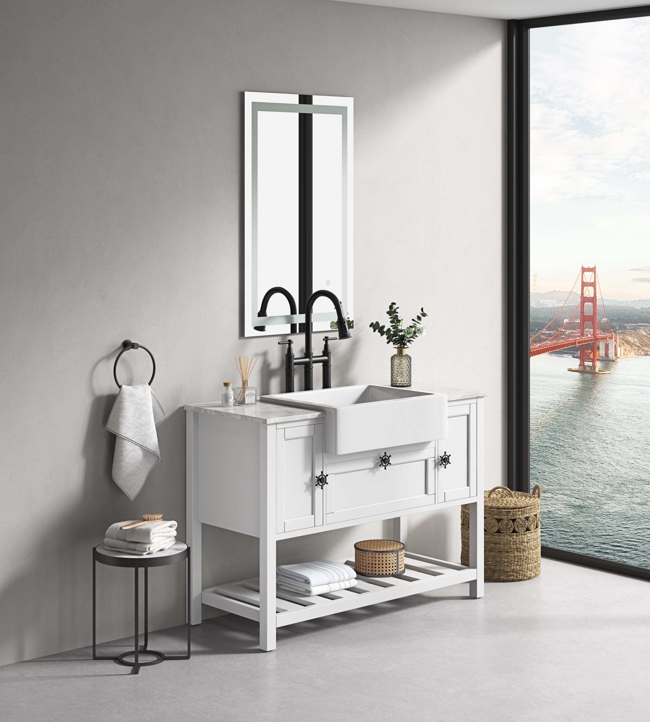 40*24 LED Lighted Bathroom Wall Mounted Mirror with High Lumen+Anti-Fog Separately Control+Dimmer Function