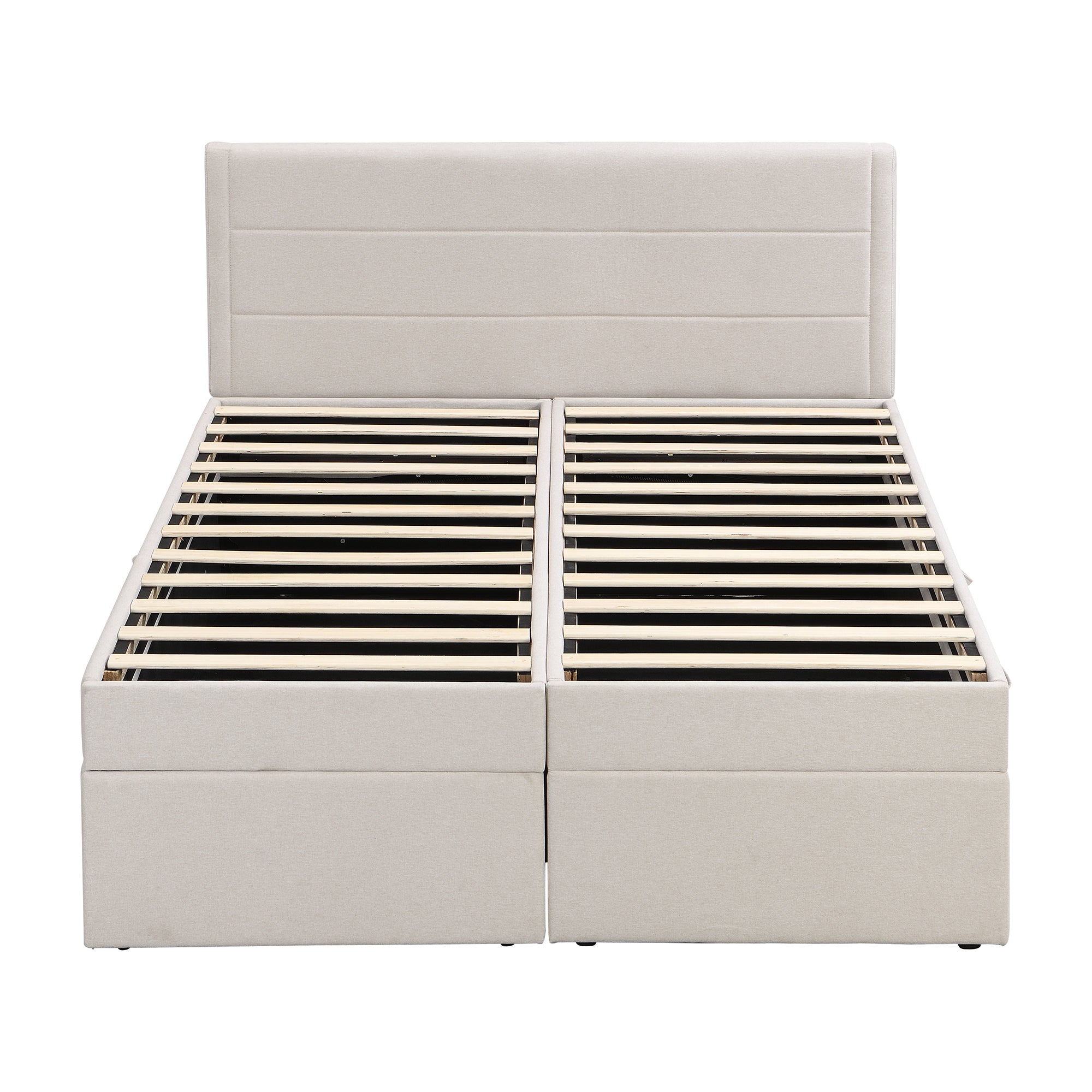 Queen Size Upholstered Platform Bed with Storage Underneath, Beige