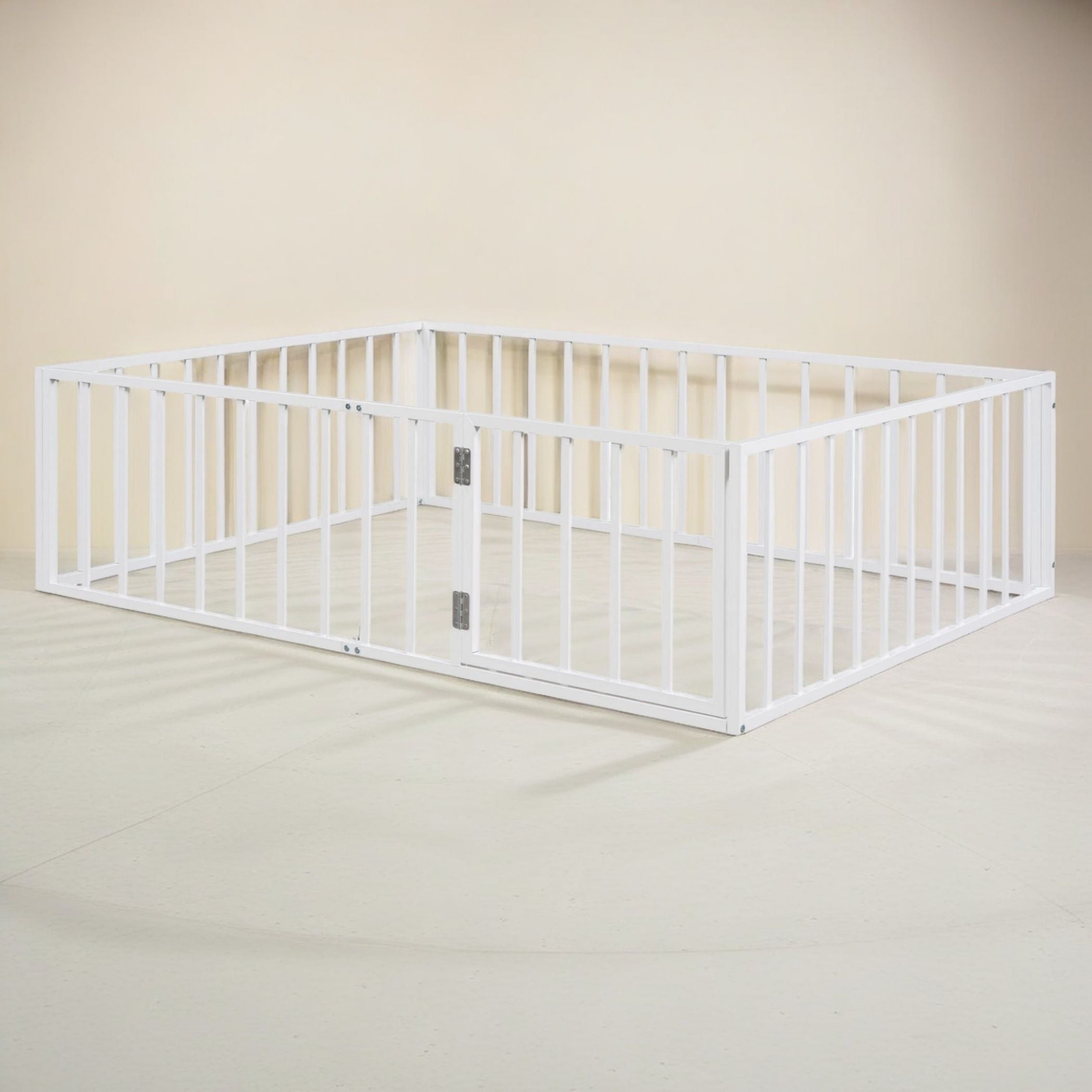 Metal Floor Fence Bed, Montessori Bedframe, with Safety Guardrail and Door