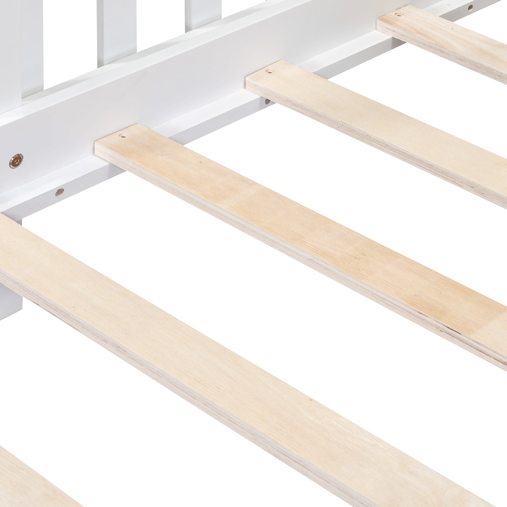 Twin Size Platform Bed with Windmill and Flower Decor, House Bed with Desk and two Handles, White