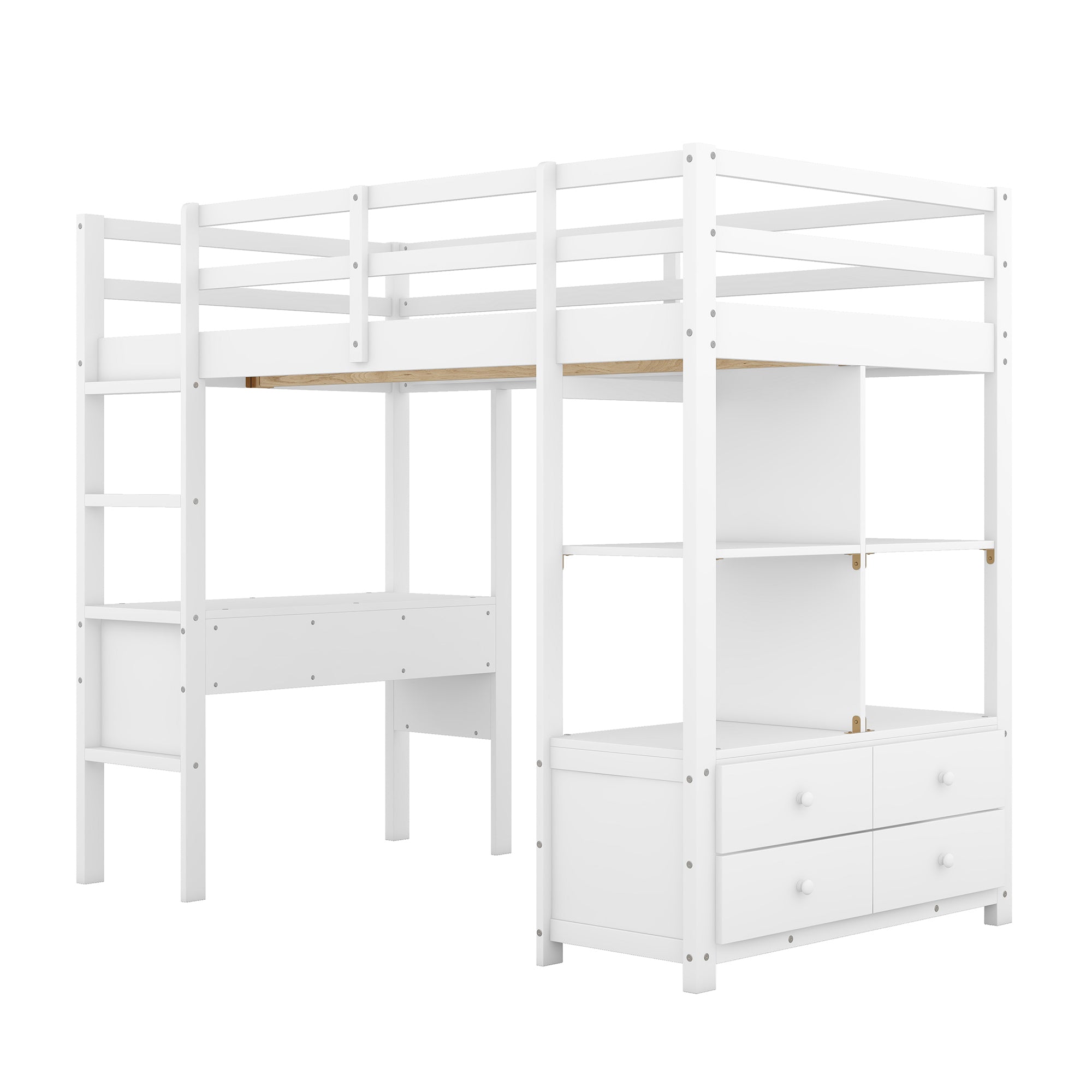 Twin Size Loft Bed with Built-in Desk with Two Drawers, and Storage Shelves and Drawers,White