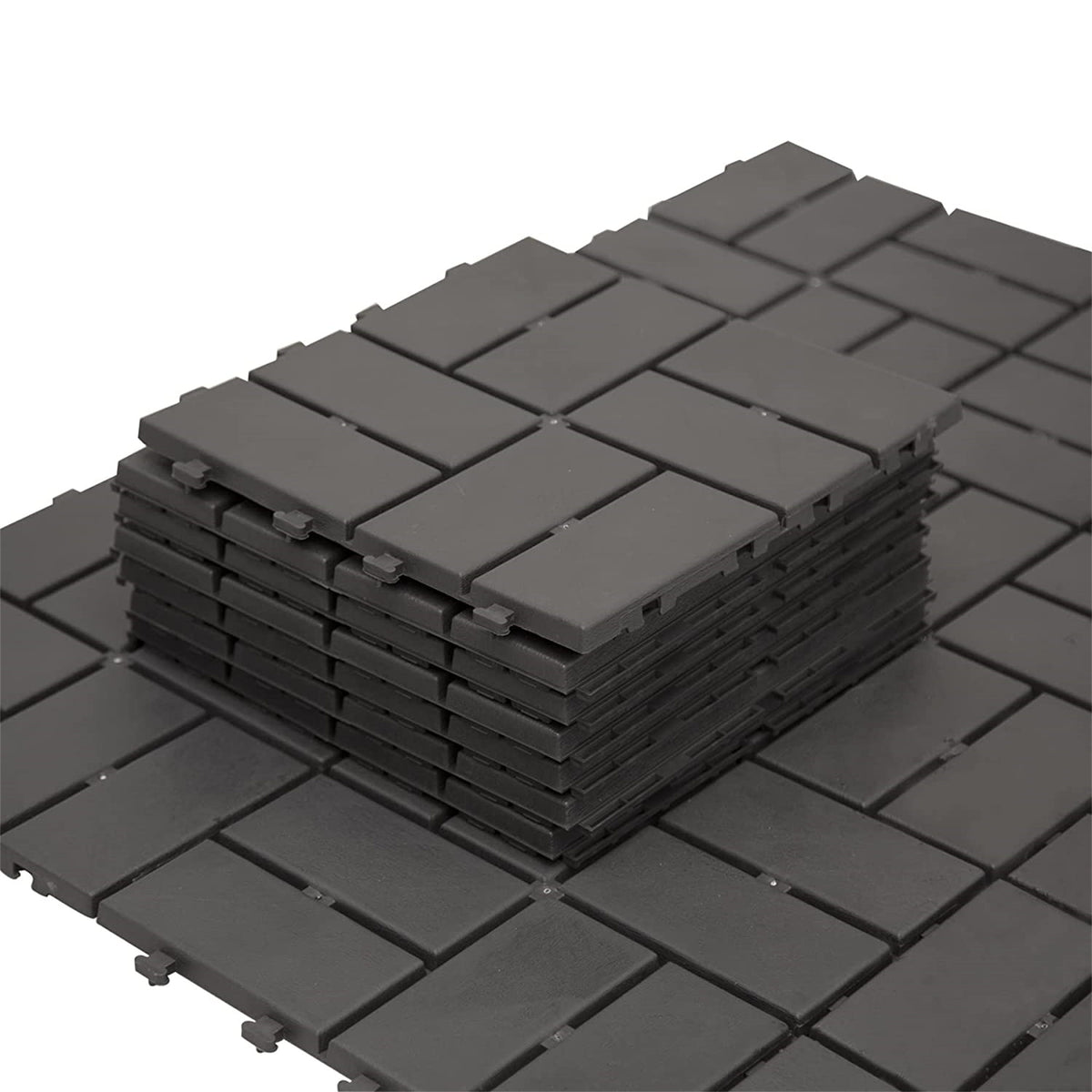 Patio Interlocking Deck Tiles, 12"x12" Square Composite Decking Tiles, Four Slat Plastic Outdoor Flooring Tile All Weather for Balcony Porch Backyard, (Gray, Pack of 27)