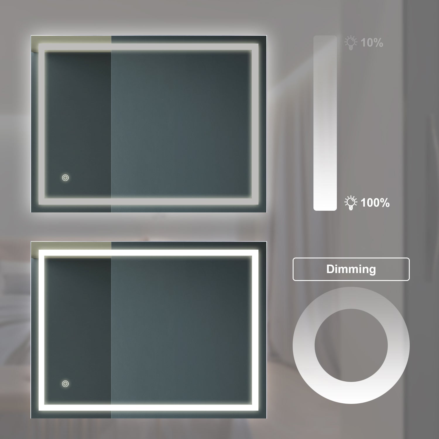 Bathroom Led Classy Vanity Mirror with High Lumen,Dimmable Touch,Wall Switch Control, Anti-Fog ,CRI 90 Adjustable 3000K-4500K-6000K ,IP54 Waterproof Energy saving Vertical & Horizontal