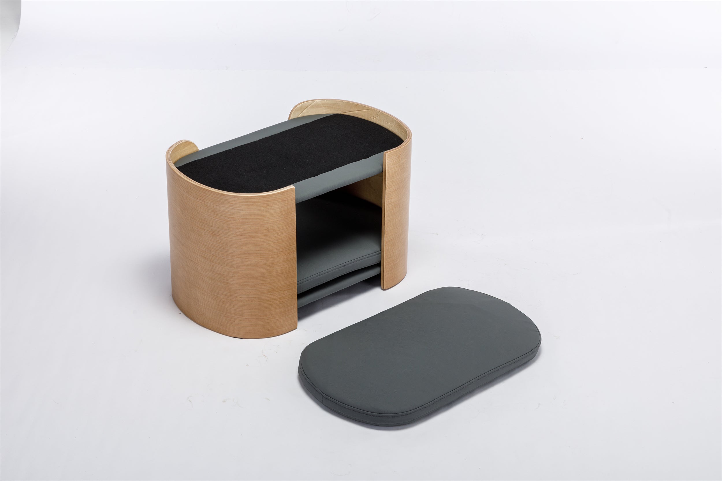 DOUBLE LIFT Cat Bed Pet Sofa With Solid Wood legs and Bent Wood Back, Cat Scratch Resistant PU Cushion,Mid Size,Dark Grey