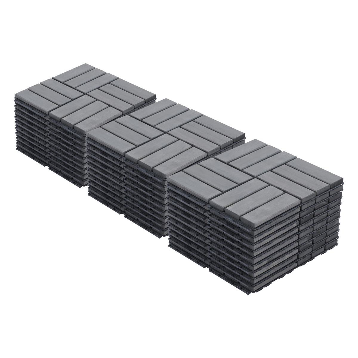 30 PCS Interlocking Deck Tiles Checker Pattern, 12" x 12" Square Light Gray Acacia Hardwood Outdoor Flooring for Patio, Bancony, Pool Side,...