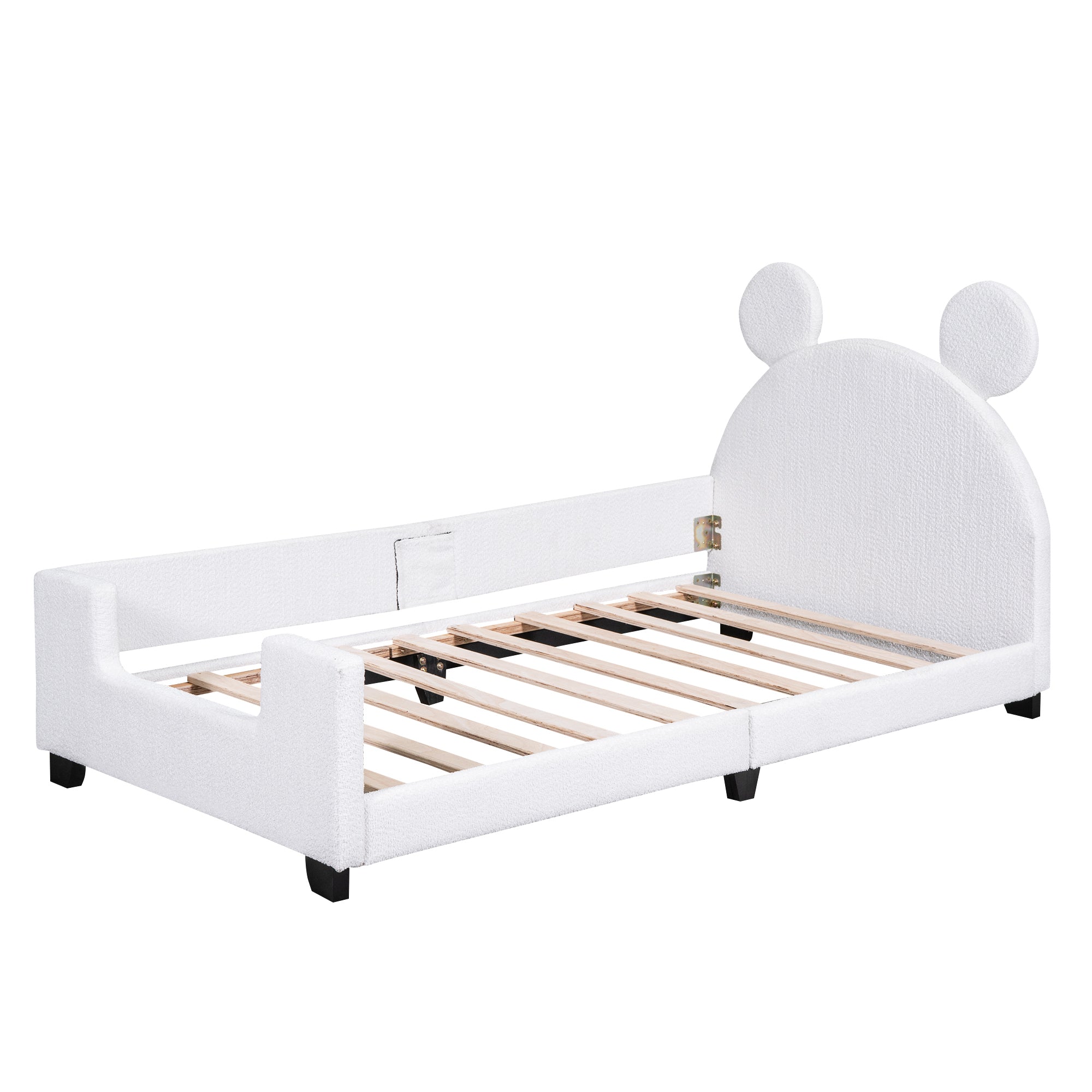 Teddy Fleece Twin Size Upholstered Daybed with Carton Ears Shaped Headboard, White