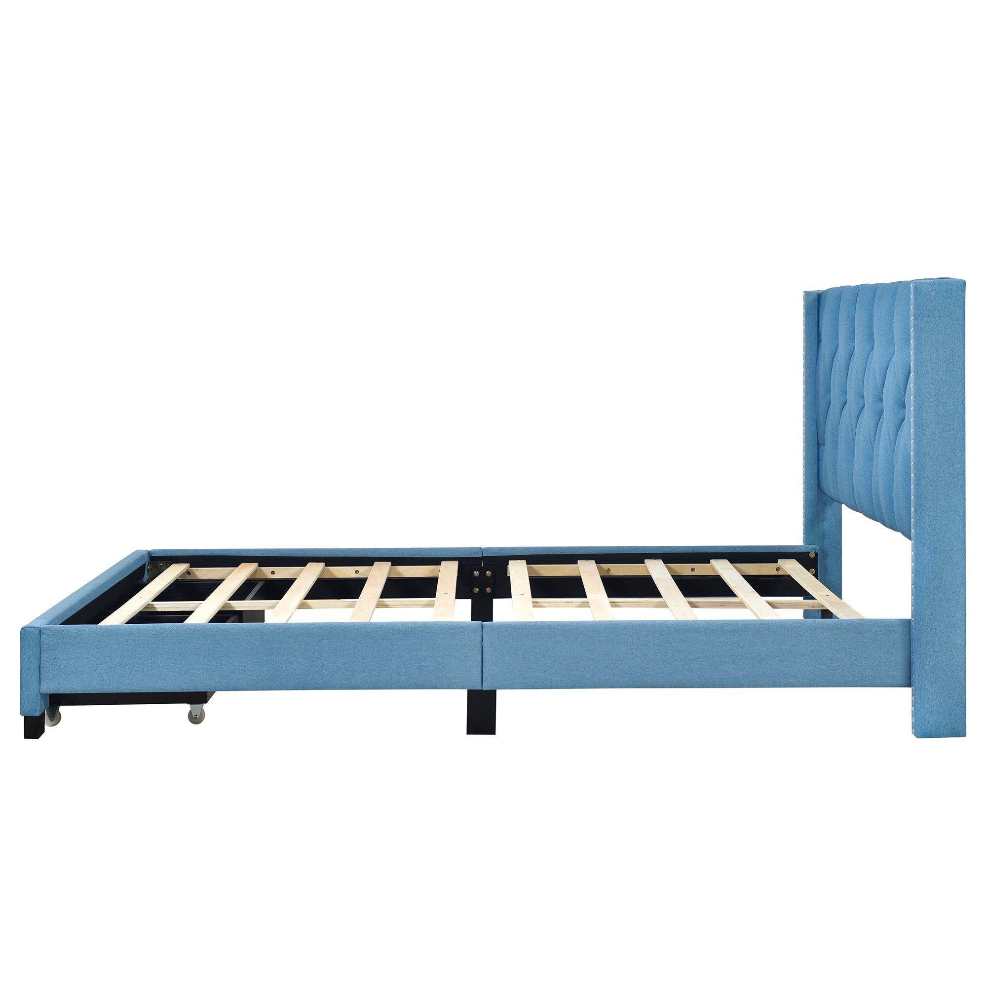 Queen Size Storage Bed Linen Upholstered Platform Bed with Two Drawers - Blue