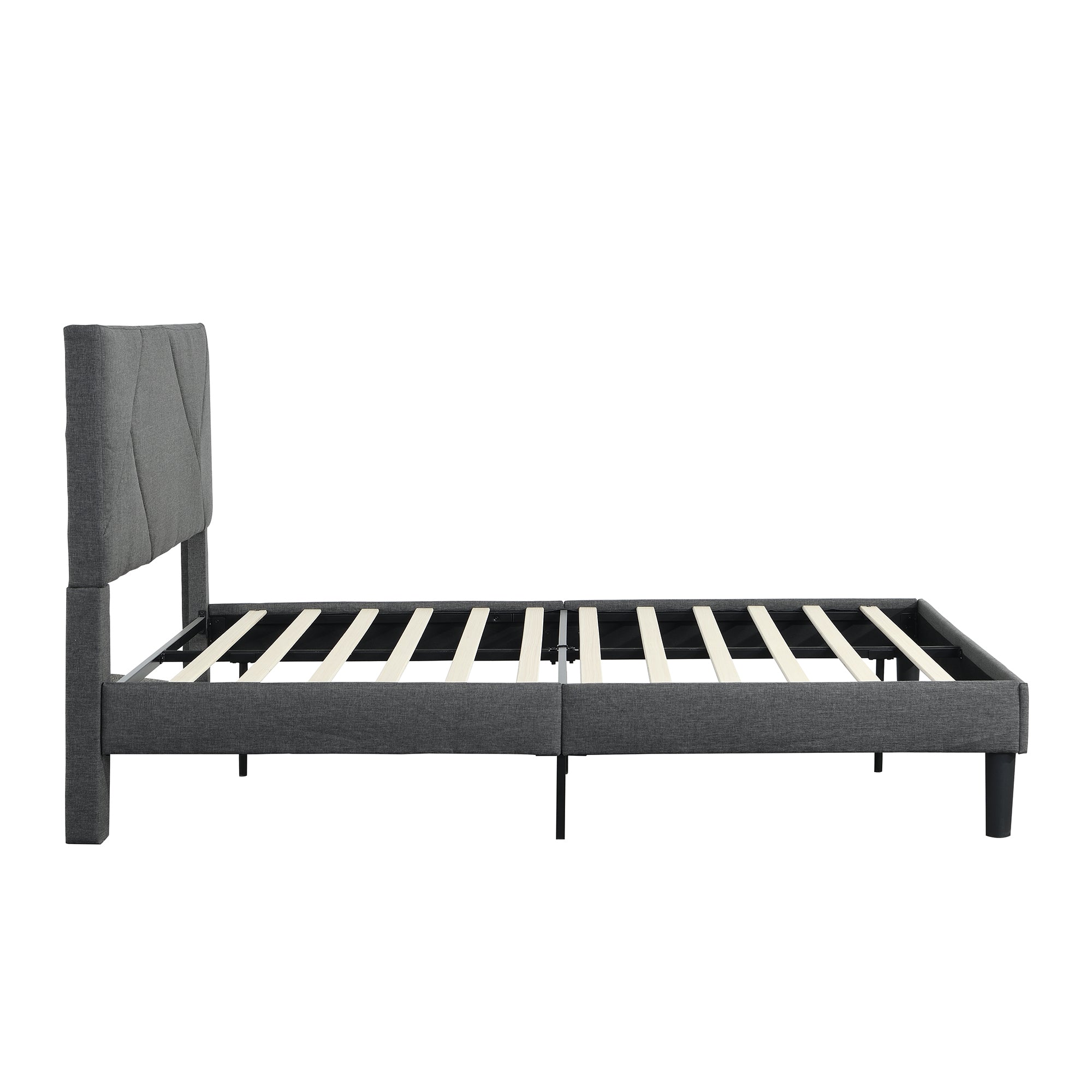 Full Size Upholstered Platform Bed Frame with Headboard, Strong Wood Slat Support, Mattress Foundation, No Box Spring Needed, Easy Assembly, Gray