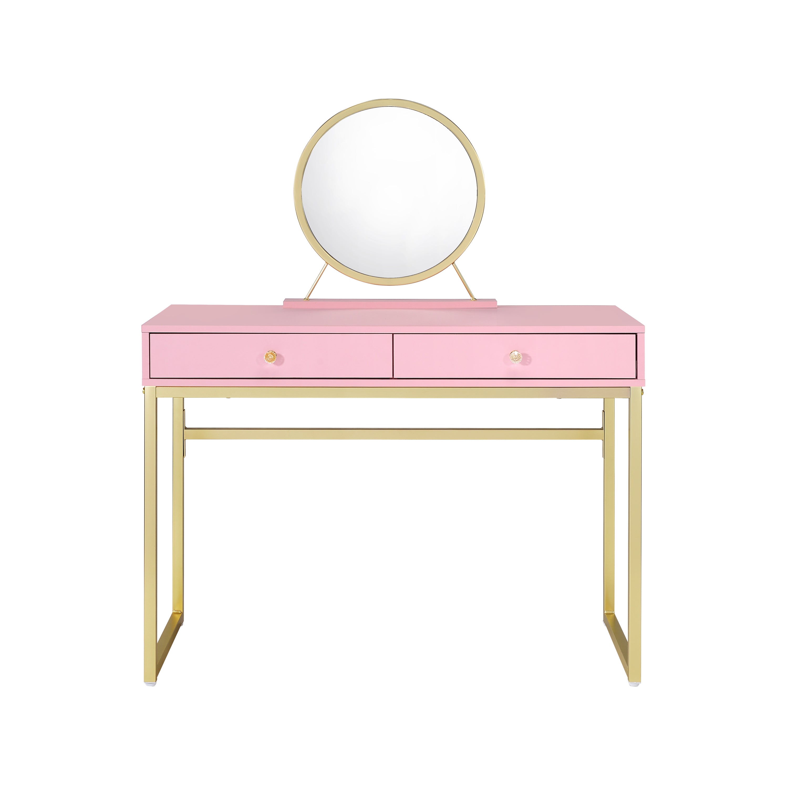 Coleen Vanity Desk w/Mirror & Jewelry Tray in Pink & Gold Finish AC00668