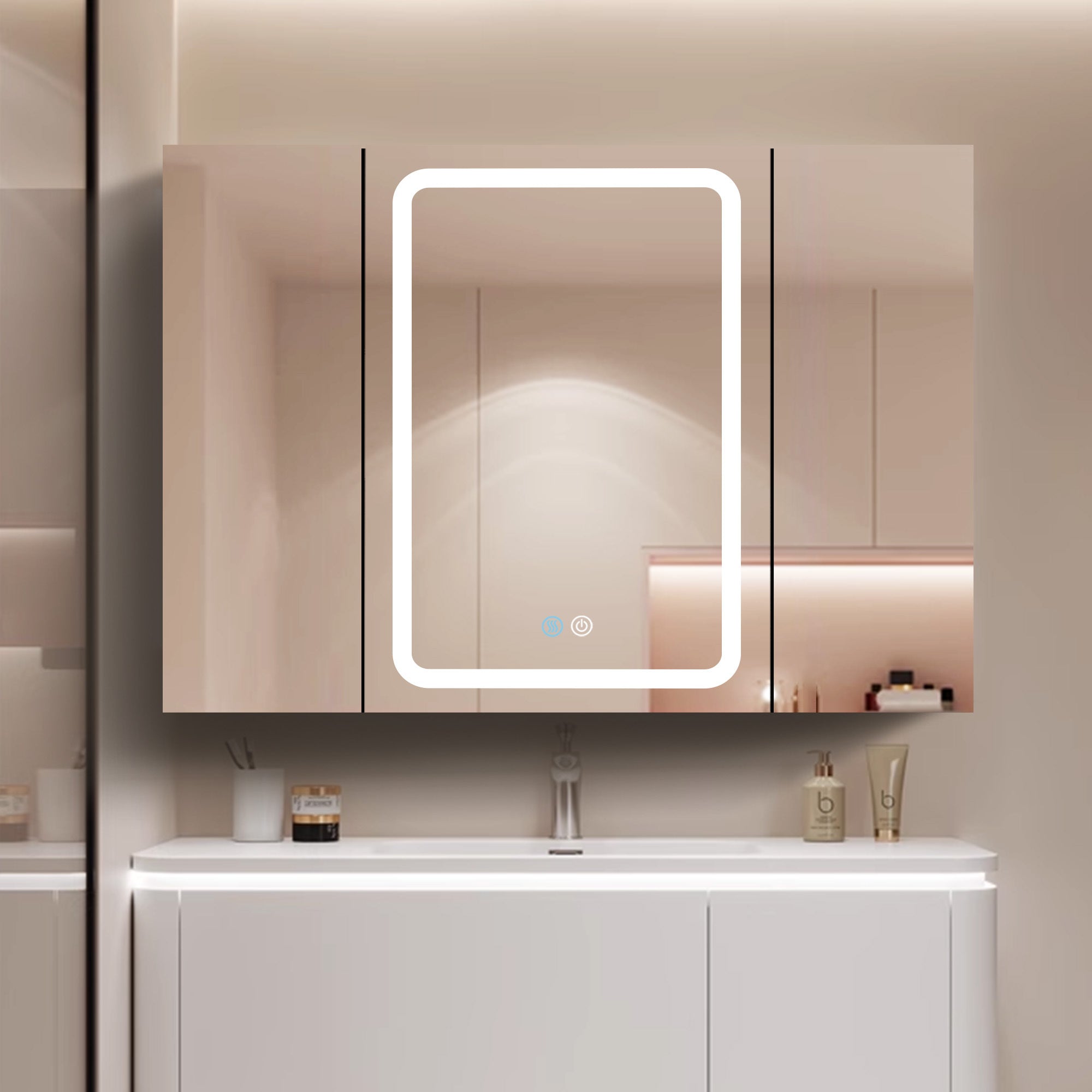 40x30 Inch LED Bathroom Medicine Cabinet Surface Mount Double Door Lighted Medicine Cabinet, Medicine Cabinets for Bathroom with Mirror Defogging, Dimmer White