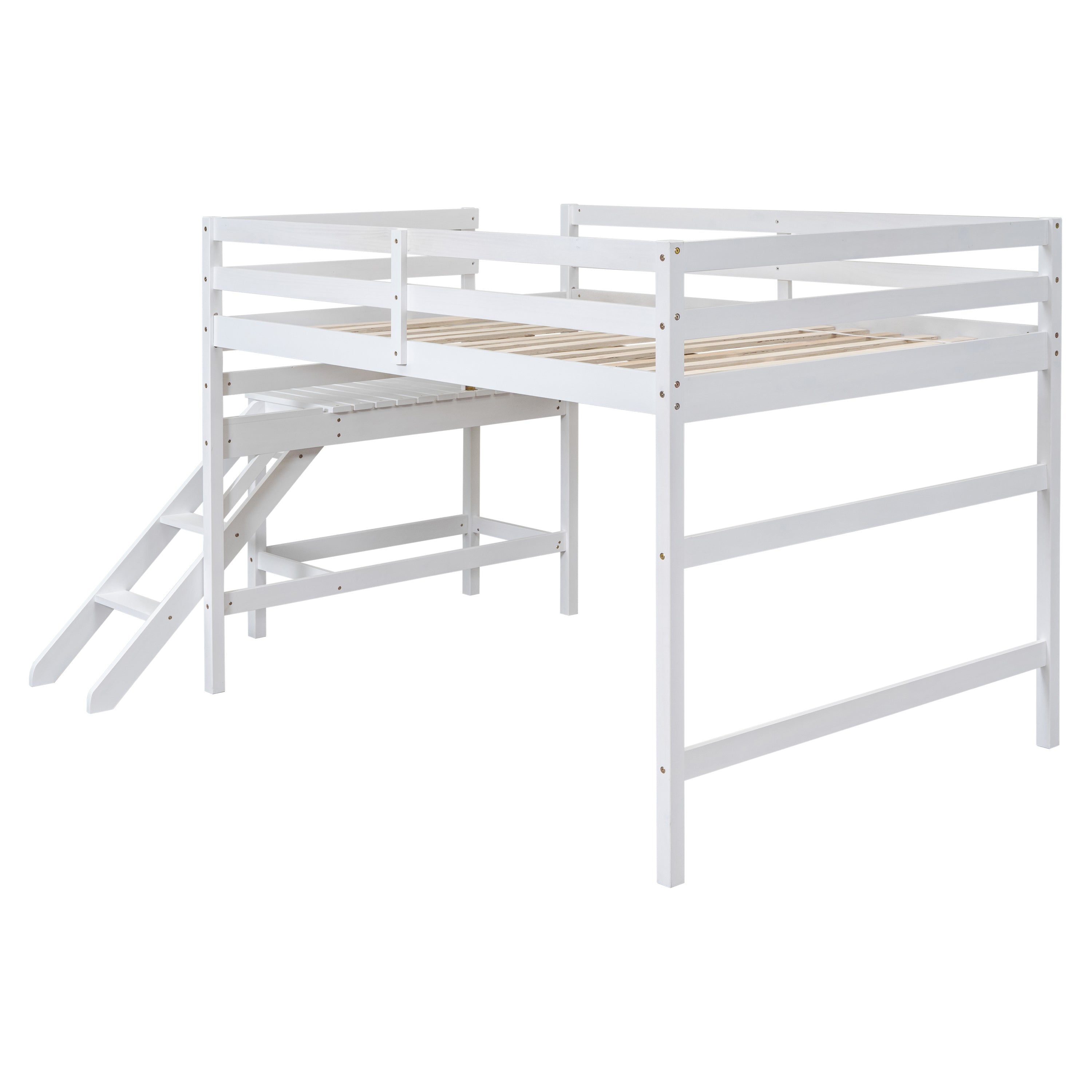 Full Loft Bed with Platform,ladder,White