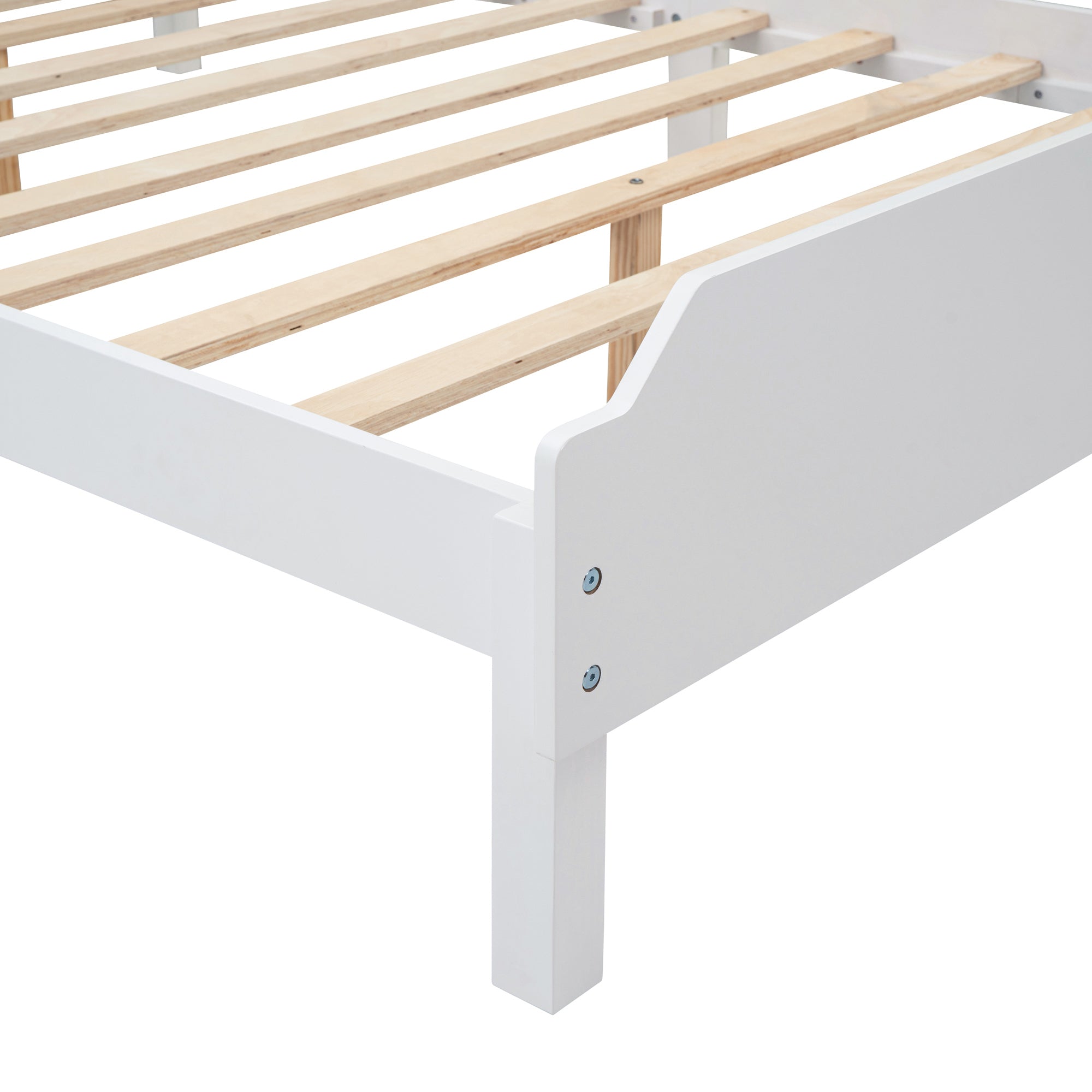 Full Size Wood Platform Bed with Bear-shaped Headboard,Bed with Motion Activated Night Lights,White