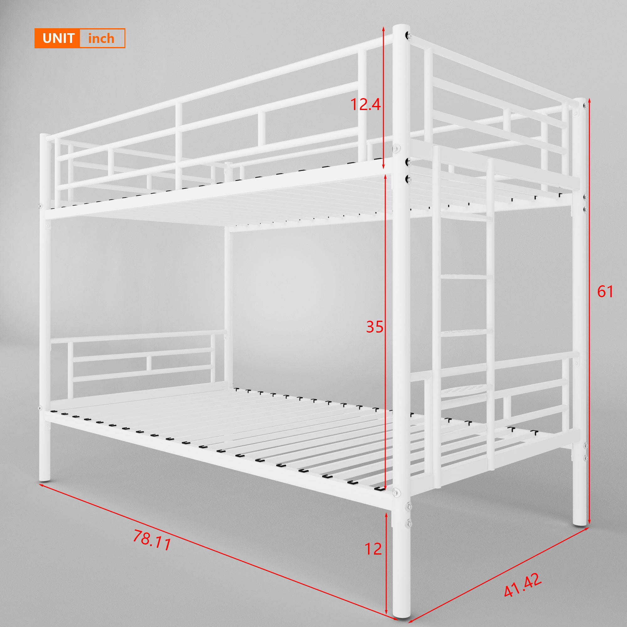 White Twin over Twin Metal Bunk Bed with Removable Ladder, Comfortable Rungs, Easy to assemble