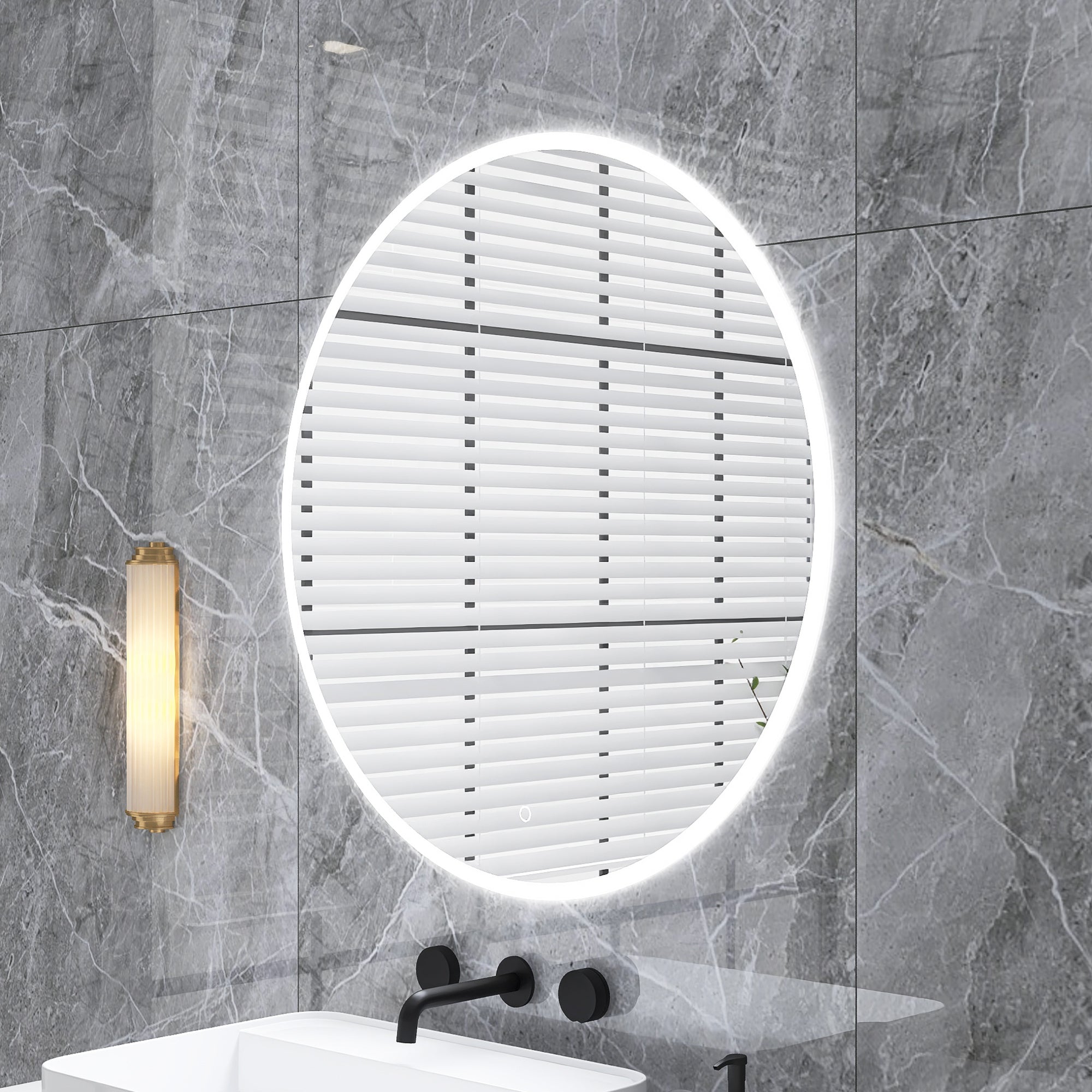 Round Wall-Mounted Dimmable LED Bathroom Vanity Mirror with Defogger and Bluetooth Music Speaker