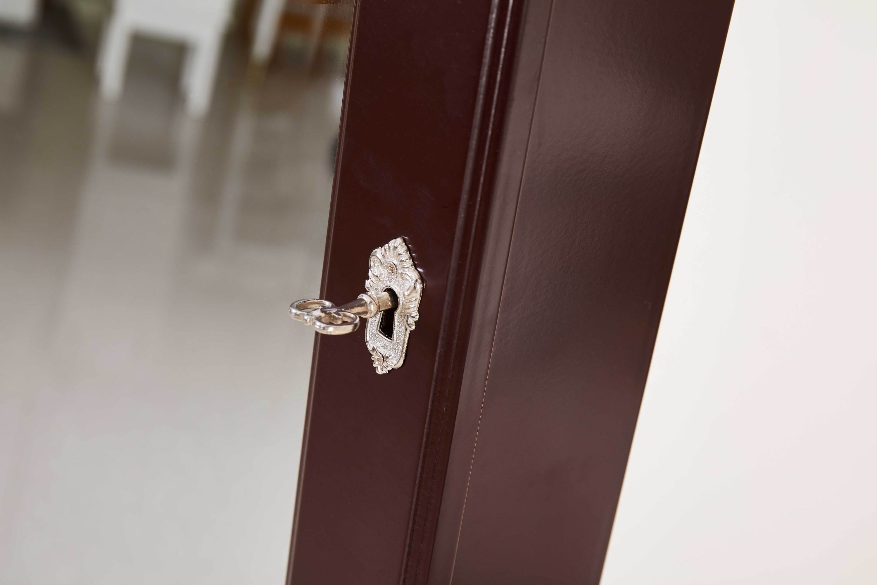 European-style retro with full-length mirror wooden vertical jewelry cabinet with LED lights