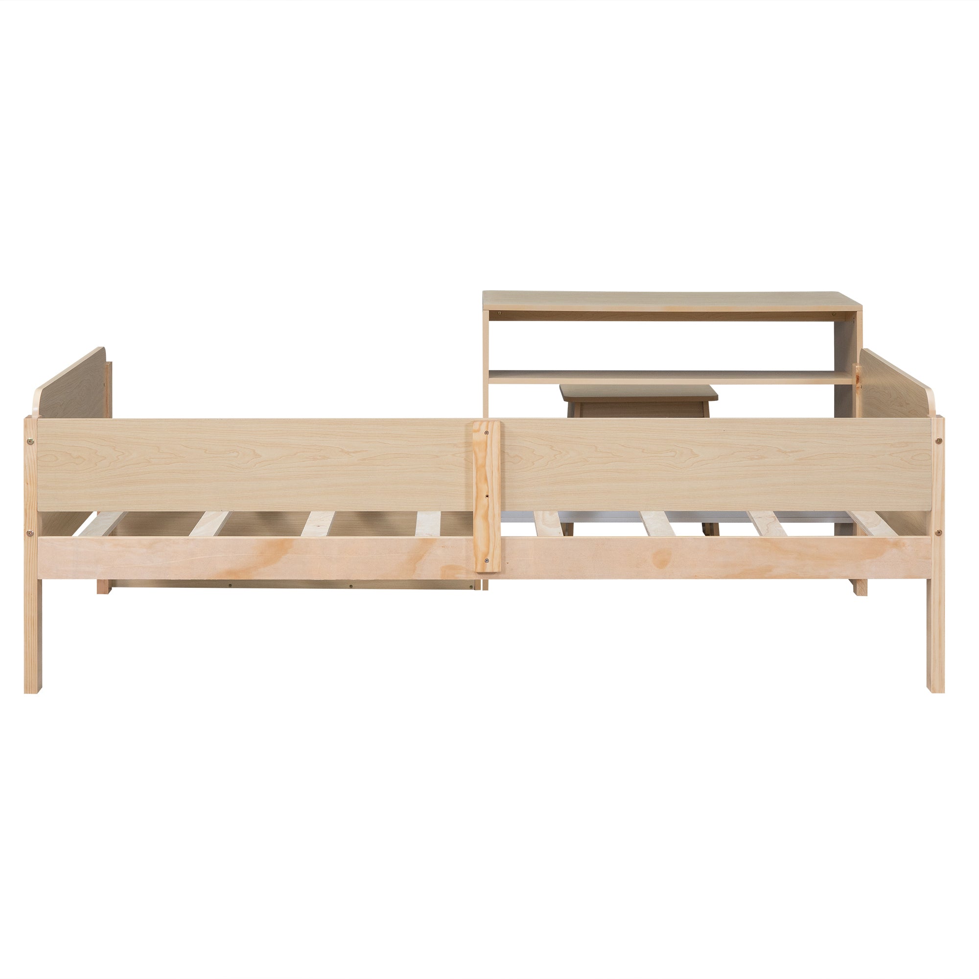 Wood Twin Size Platform Bed with 2 Drawers and 1 Chair&Desk Set, Natural+White(Expected Arrival Time: 11.22)