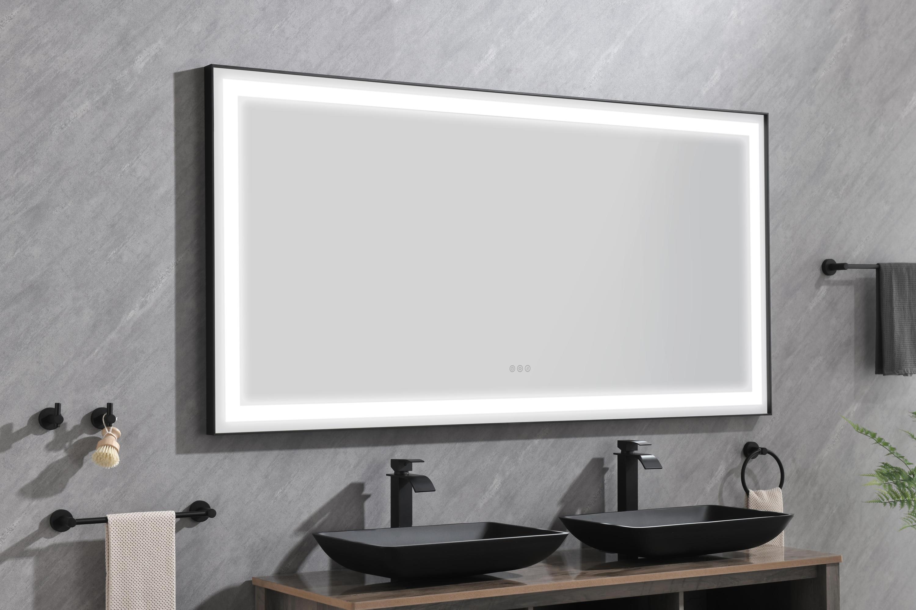 72 in. W x 36 in. H LED Single Bathroom Vanity Mirror in Polished Crystal Bathroom Vanity LED Mirror with 3 Color Lights Mirror for Bathroom Wall Smart Lighted Vanity Mirrors