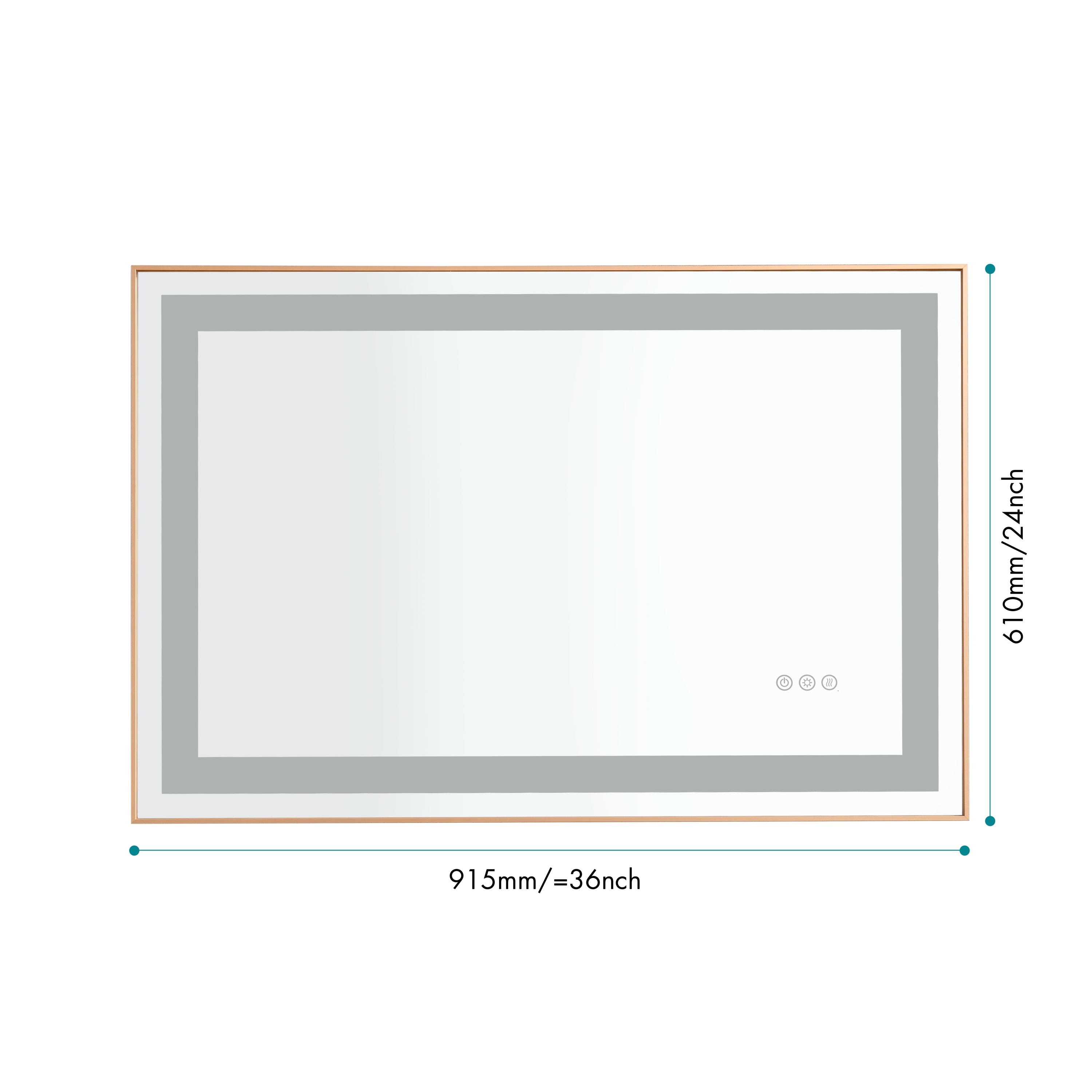 36*24 LED Lighted Bathroom Wall Mounted Mirror with High Lumen+Anti-Fog Separately Control