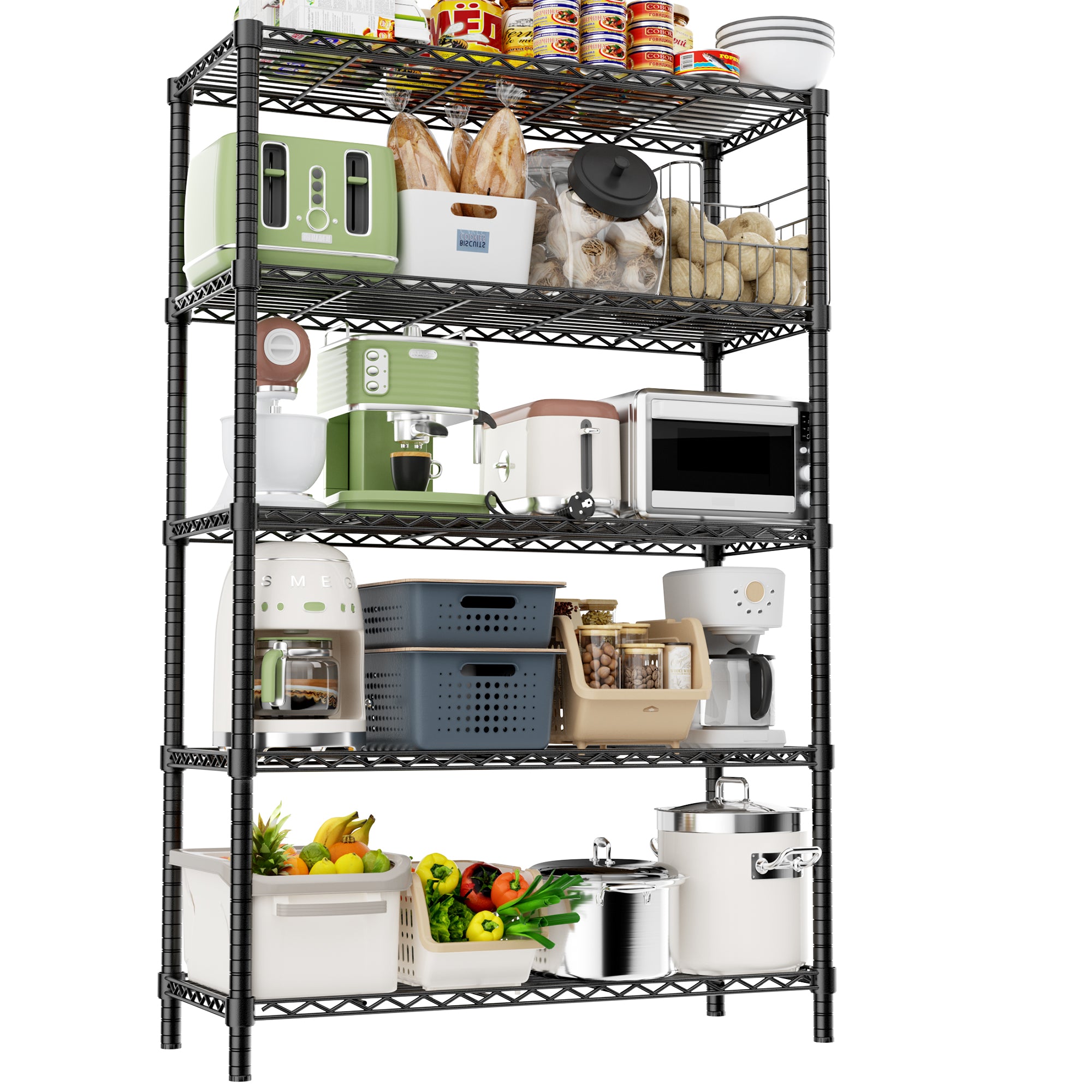 Solivira 5-tier height-adjustable garage wire mesh storage racks suitable for kitchens