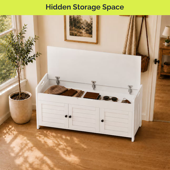 43.5-in W 3-Door Storage Bench with Cushion and Hidden Storage for Entryway