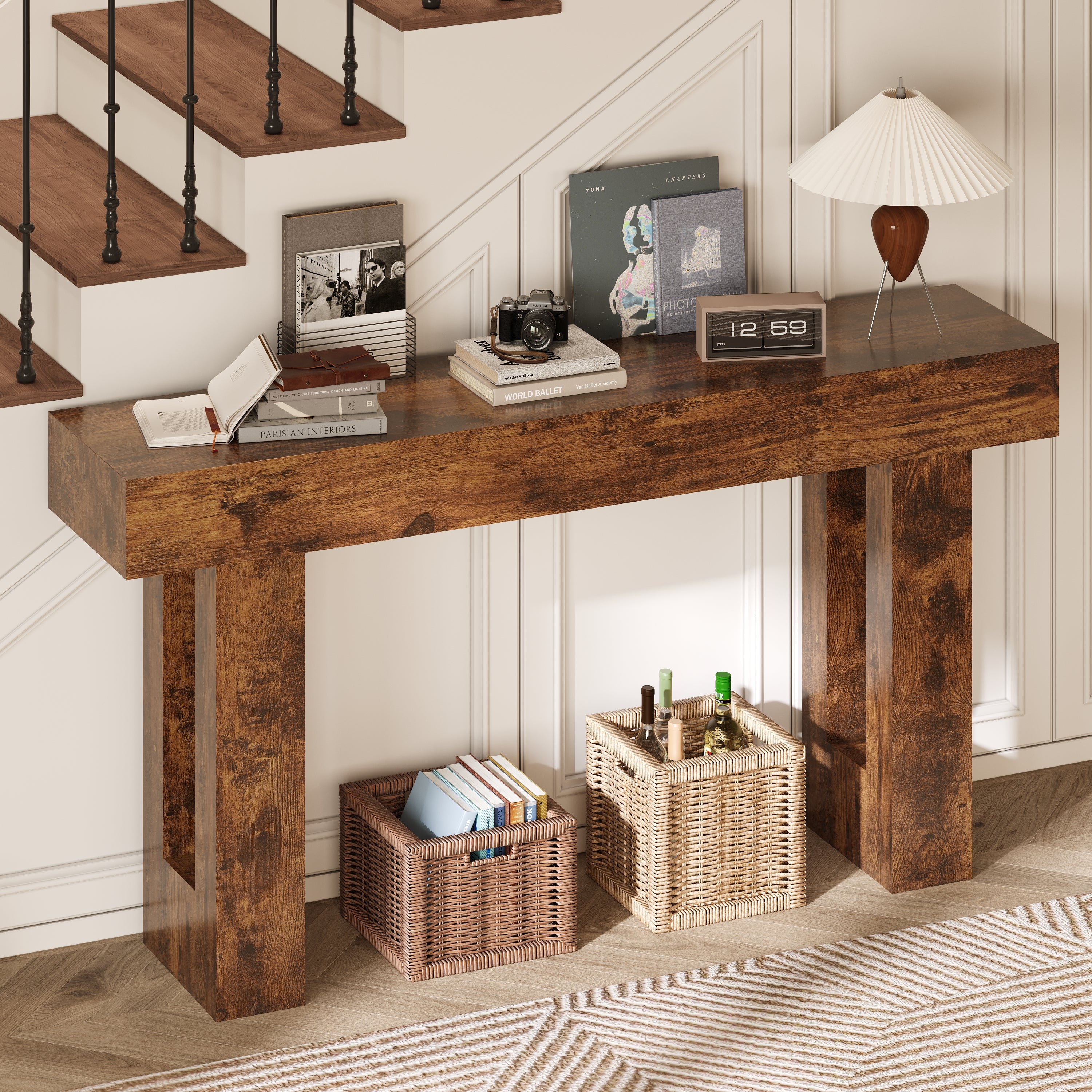 63-Inch Farmhouse Entryway Table for Entrance, Hallway, Living Room