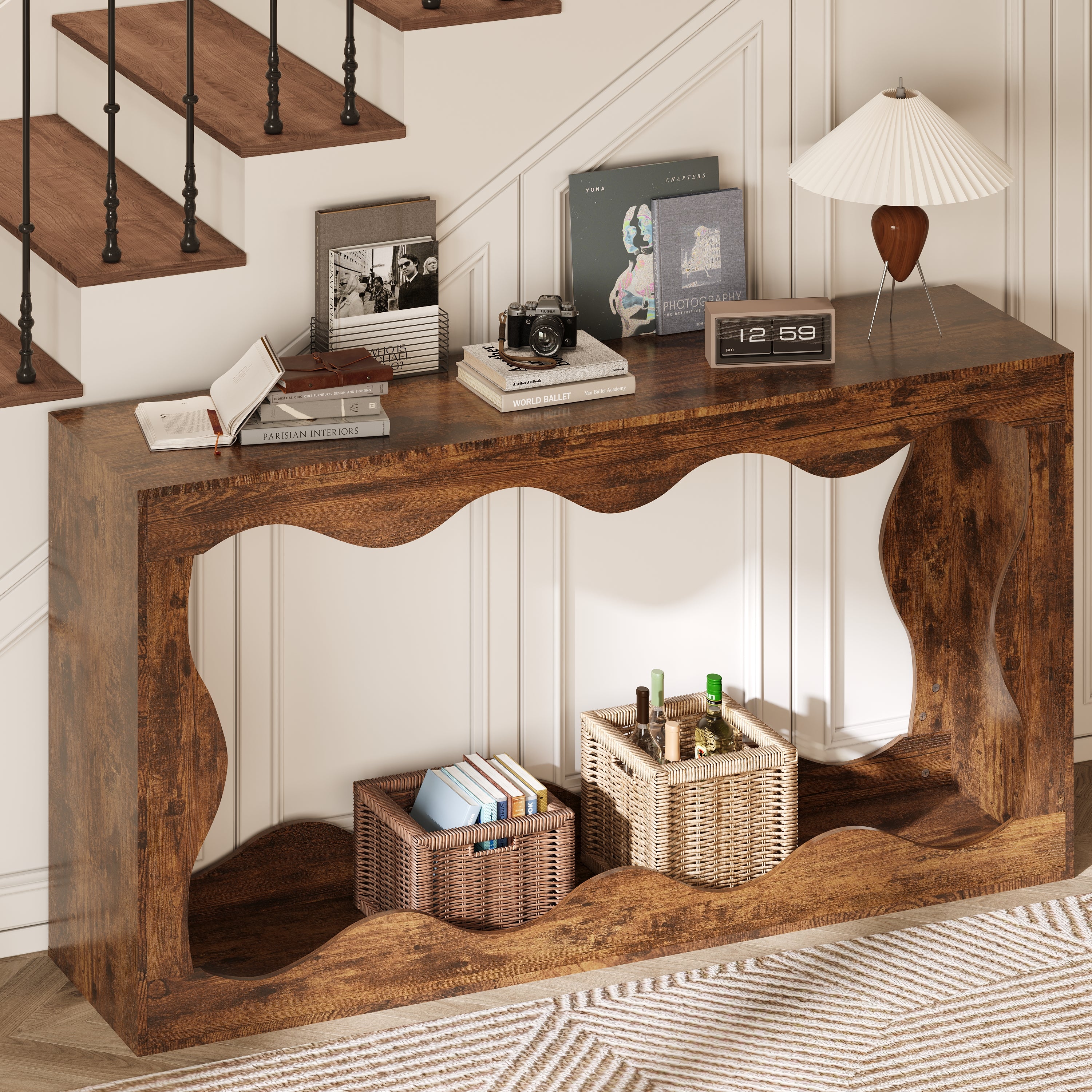 63-Inch Farmhouse Entryway Table for Entrance, Hallway, Living Room