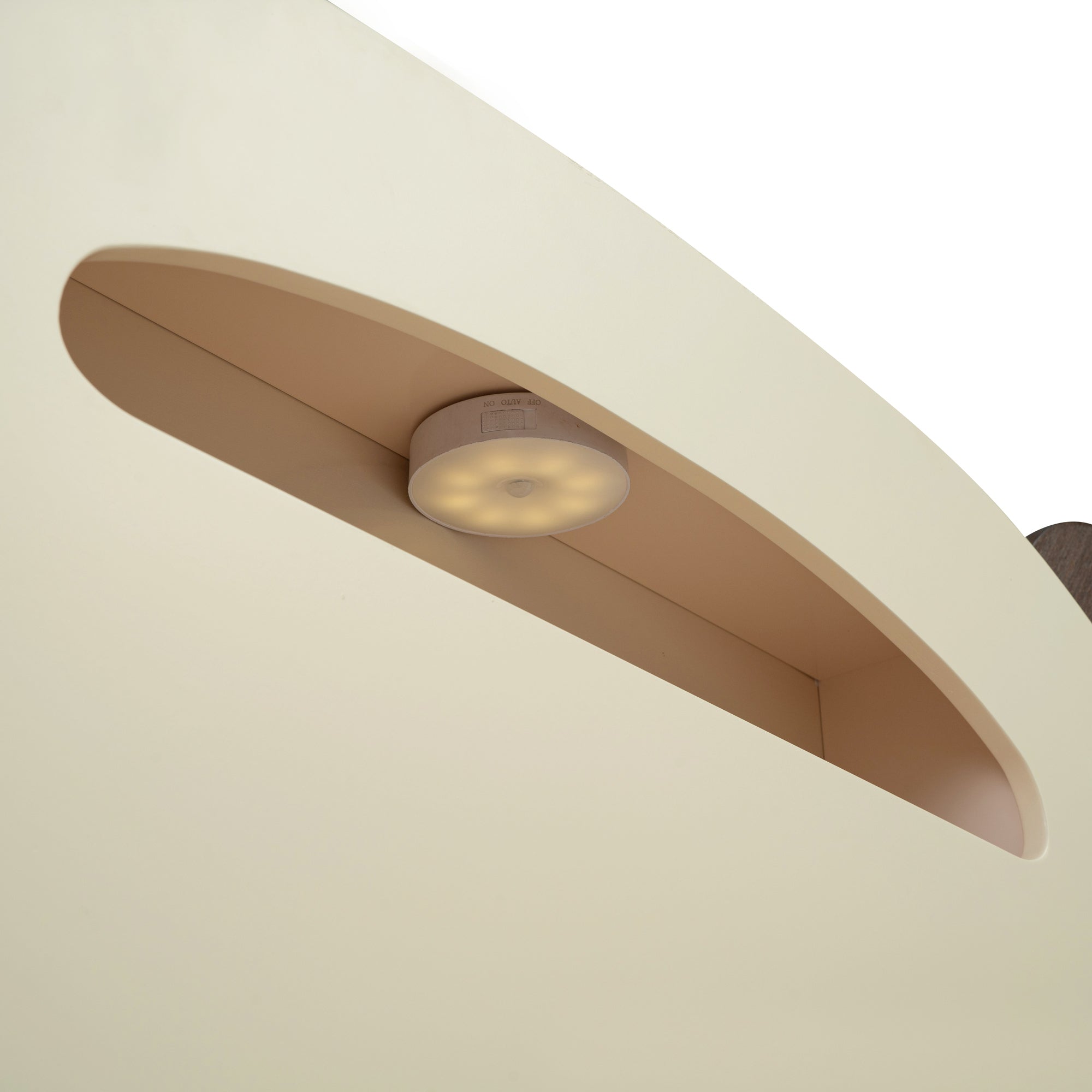 Twin Size Wood Platform Bed with Bear-shaped Headboard,Bed with Motion Activated Night Lights,Cream+Walnut