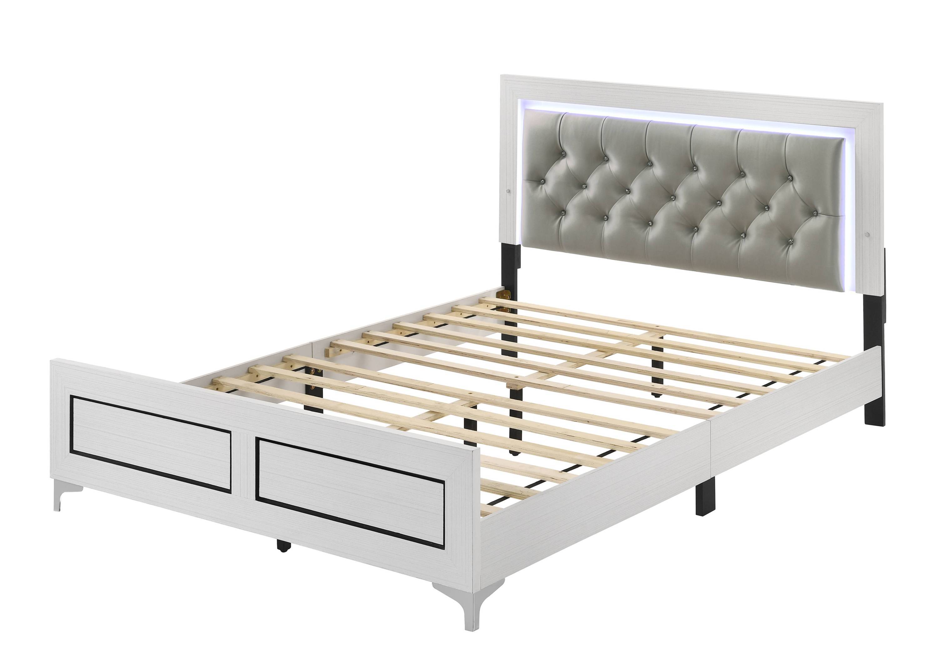 Casilda Queen Bed w/LED in Gray PU & White Finish BD00644Q