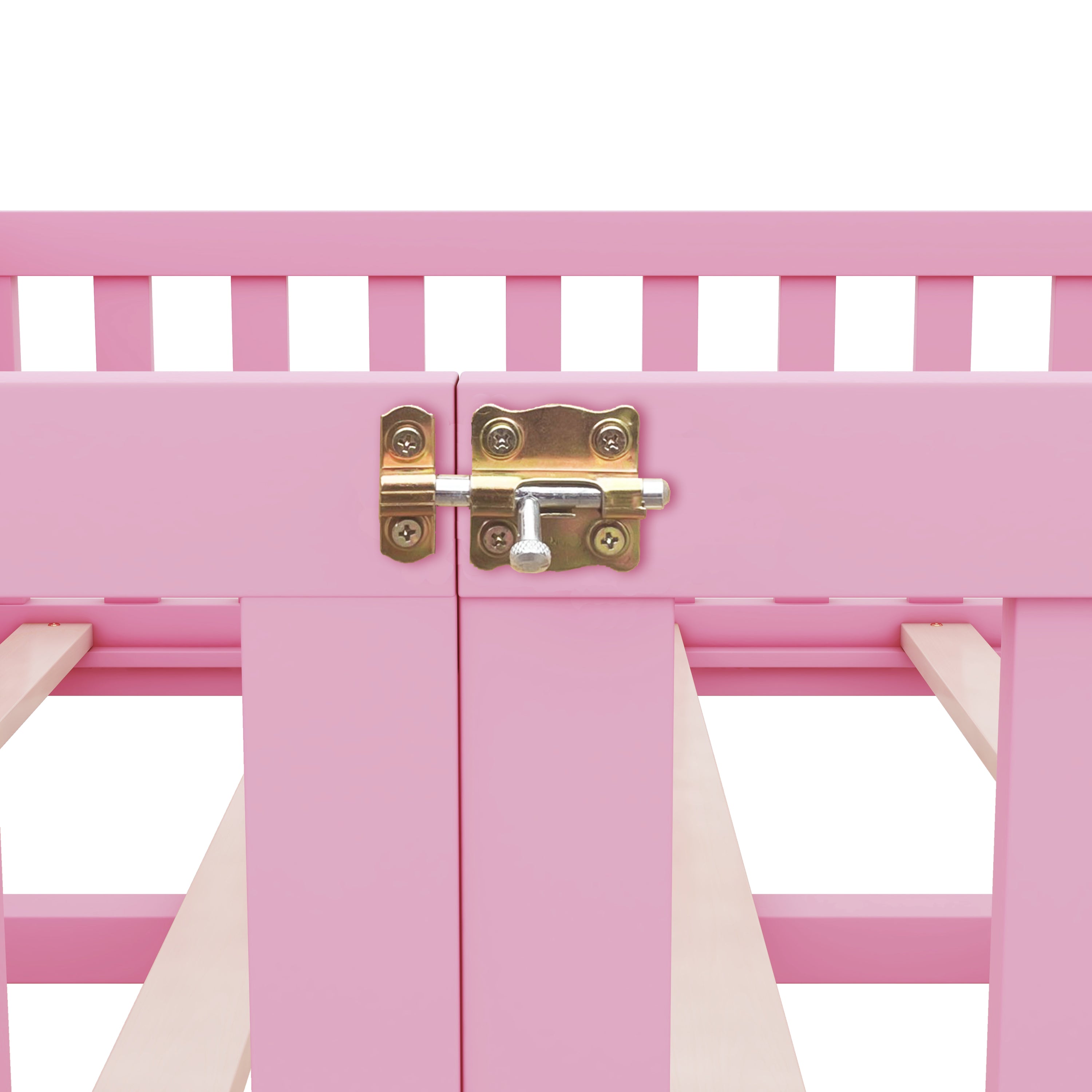 Full Size Bed Floor Bed with Safety Guardrails and Door for Kids, Pink (Expect Arrival Date Nov.2nd)