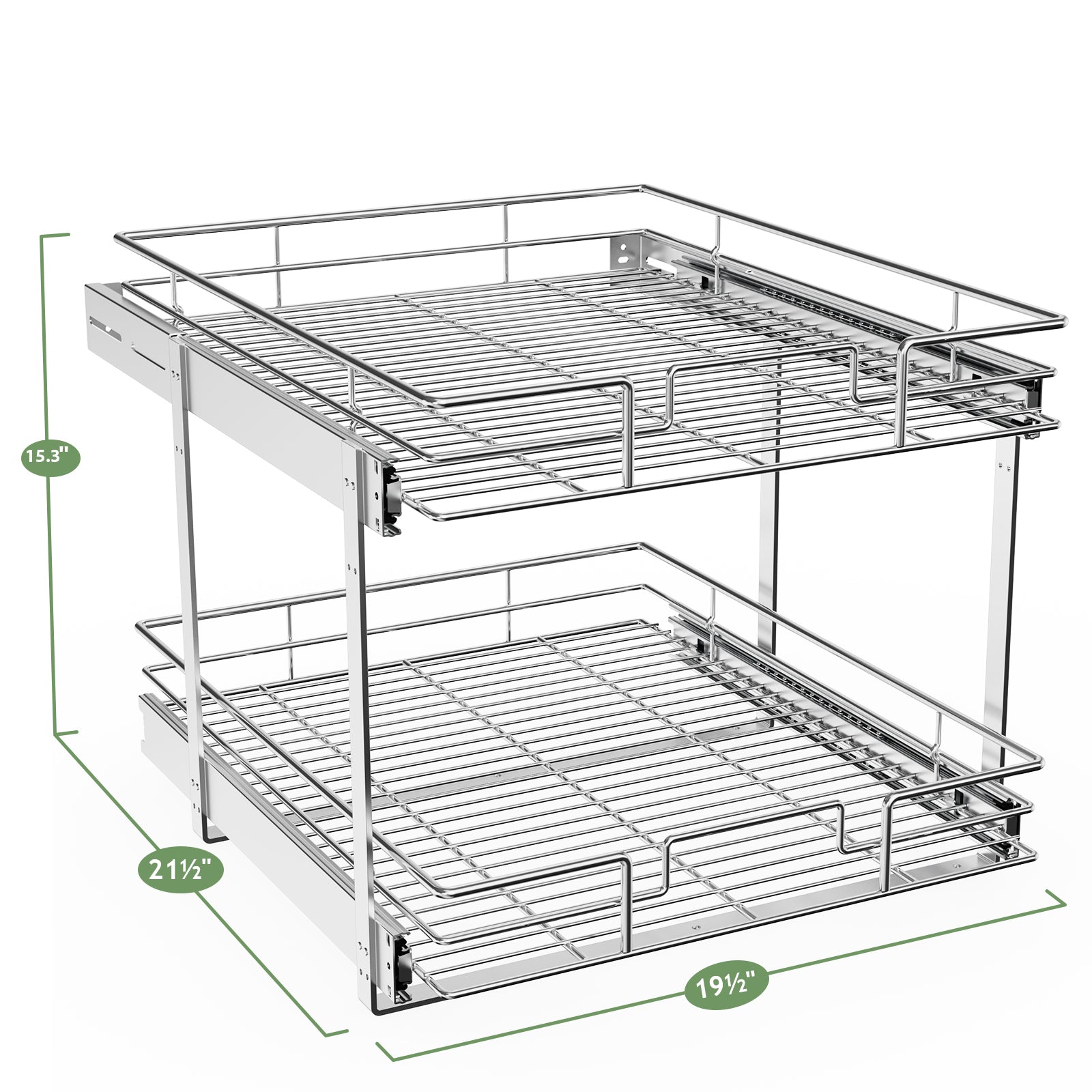 2 Tier Individual Pull Out Drawers For Kitchen Cabinets 21.5"D x 13.5"W x 15.3"H