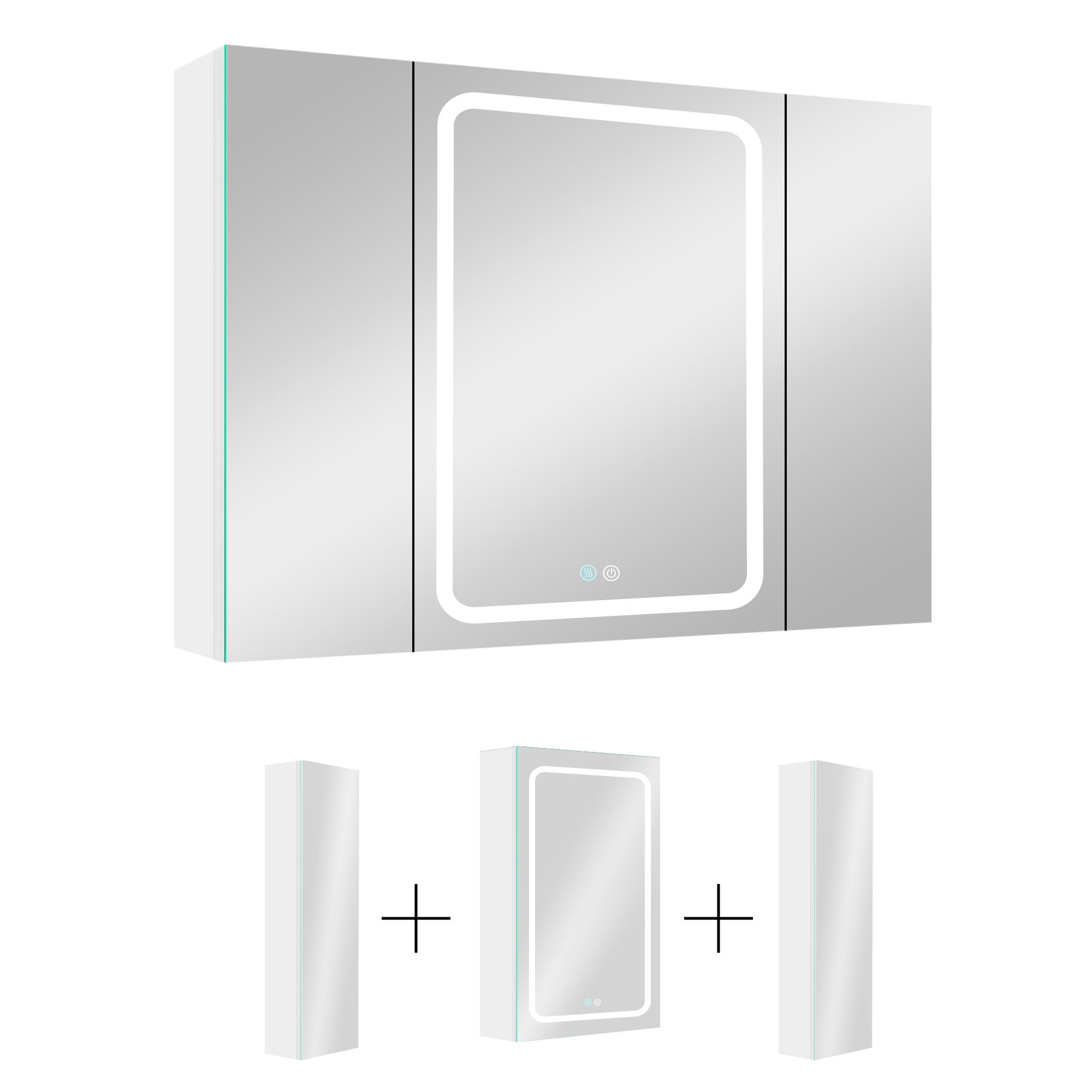 40x30 Inch LED Bathroom Medicine Cabinet Surface Mount Double Door Lighted Medicine Cabinet, Medicine Cabinets for Bathroom with Mirror Defogging, Dimmer White
