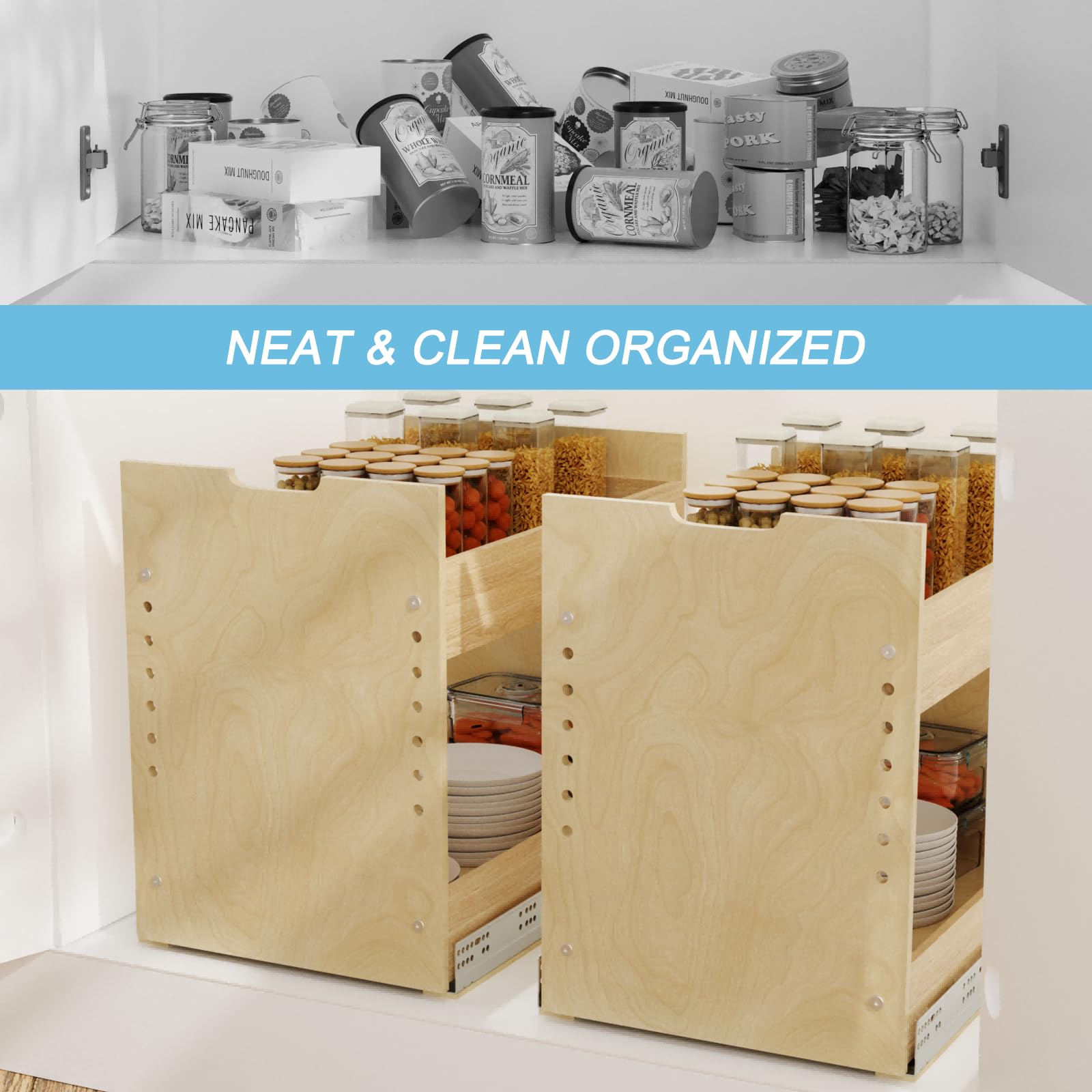 Wood Adjustable Pull Out Cabinet Organizer