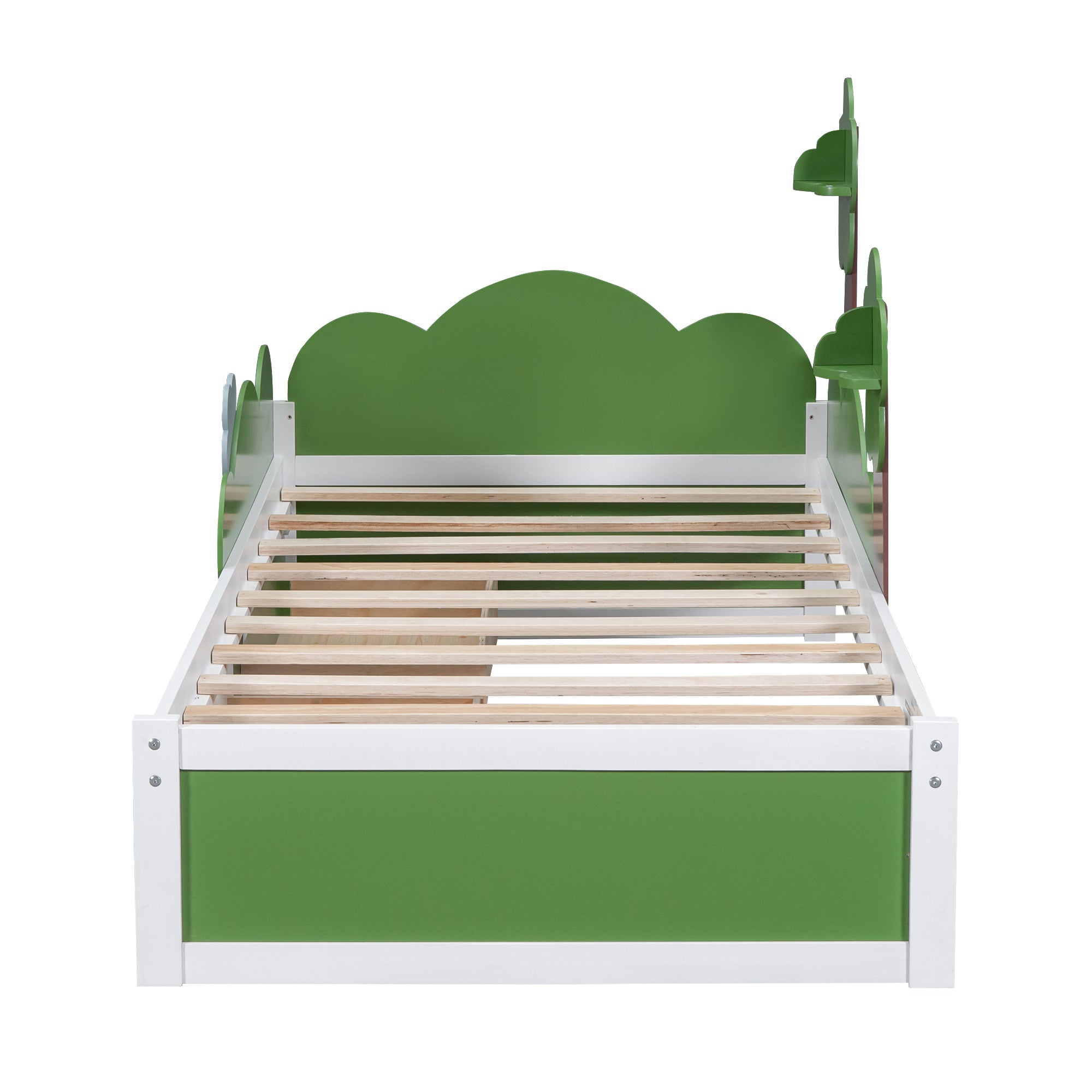 Twin Size Bed with Grass Hill and Trees Decor