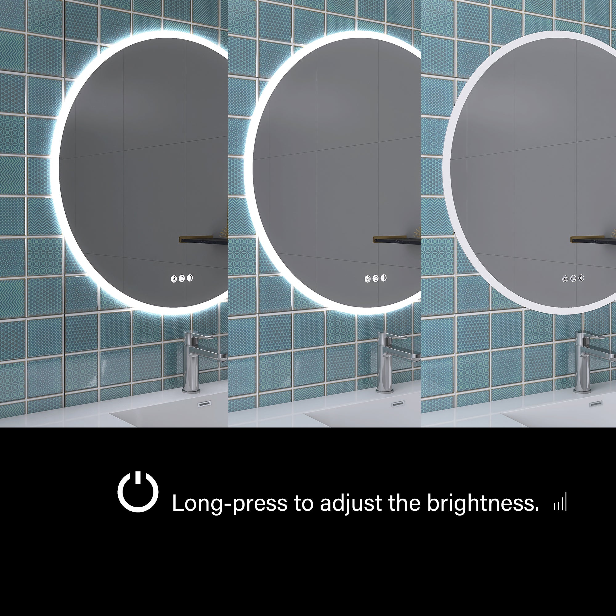 Round Wall-Mounted Dimmable LED Bathroom Vanity Mirror with Defogger and Bluetooth Music Speaker