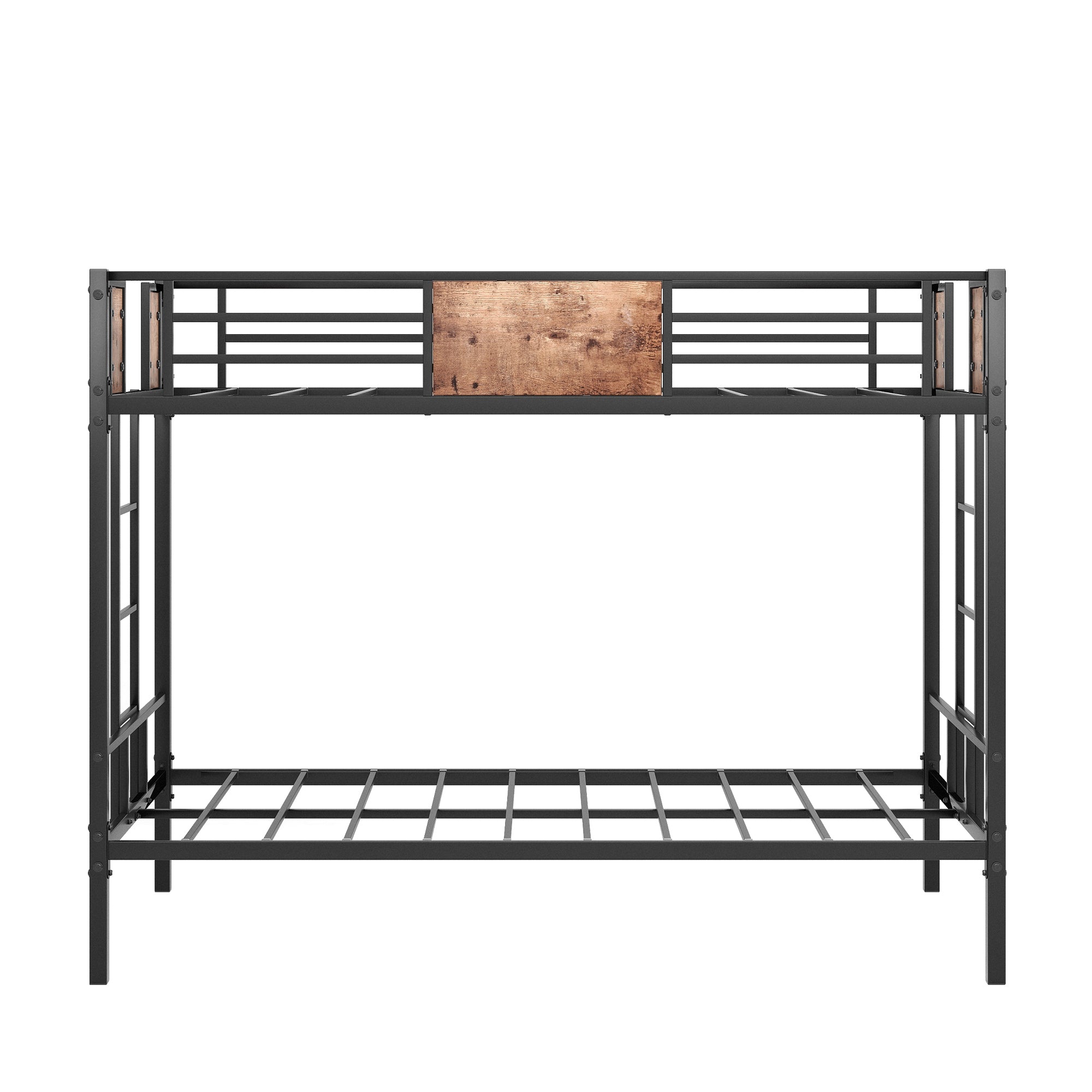 Bunk Bed Twin Over Twin Size Metal Bunk Bed with Ladder and Full-Length Guardrail, Metal Bunk Bed, Storage Space, No Box Spring Needed, Noise Free, Black