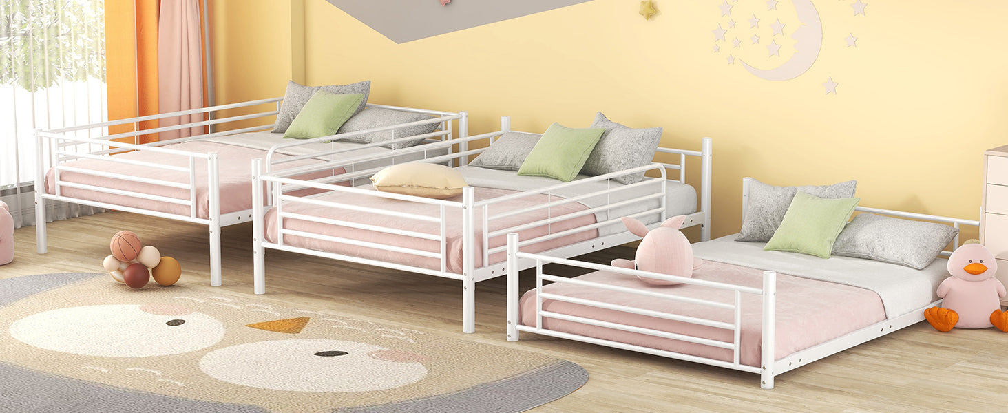 Full-Full-Full Metal Triple Bed with Built-in Ladder, Divided into Three Separate Beds,White(OLD SKU:LP000297AAK)