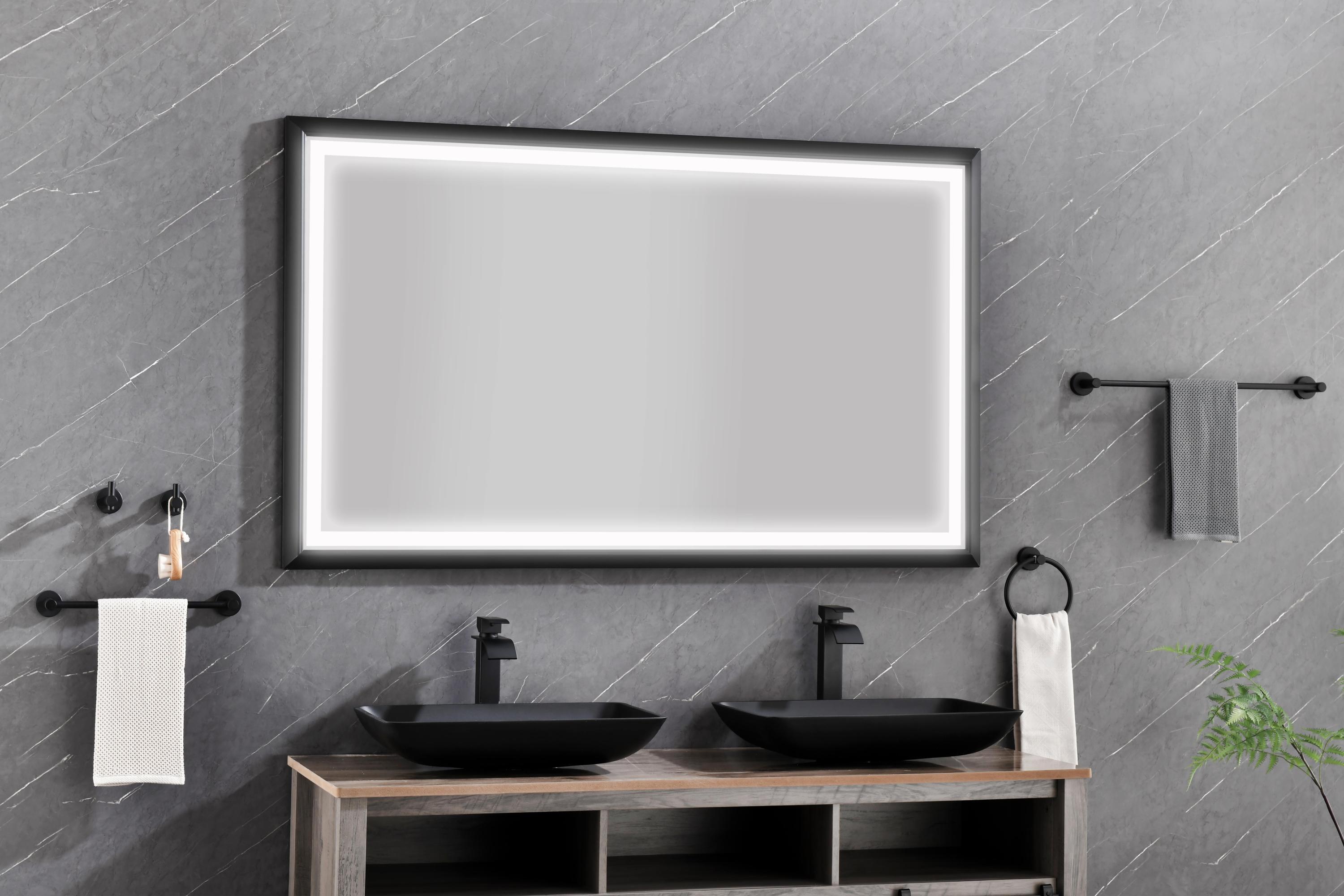 bathroom led mirror is multi-functional and each function is controlled by a smart touch button.