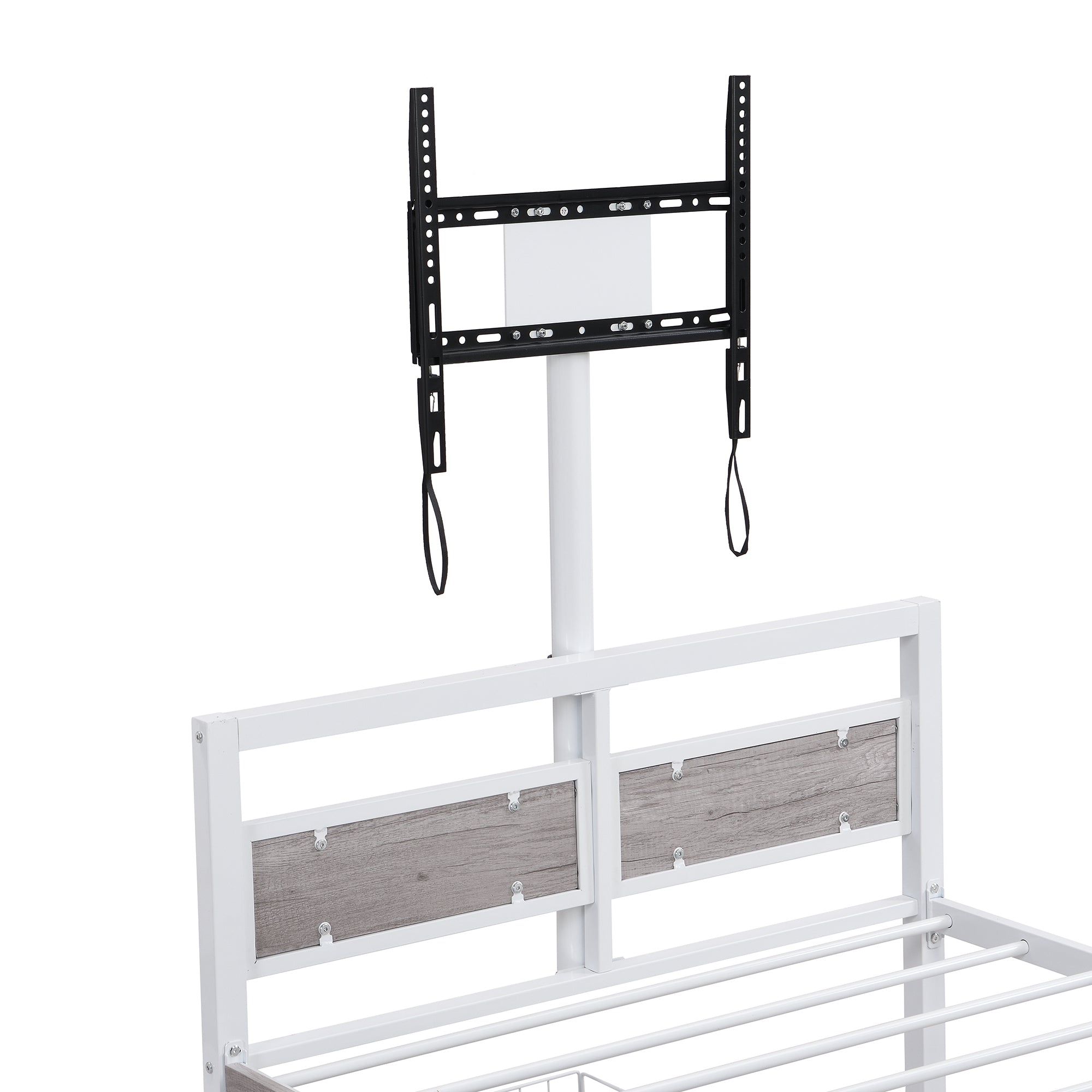 Twin Size Metal Platform Bed with MDF Headboard and Footboard,Two Storage Drawers and Rotatable TV Stand,White