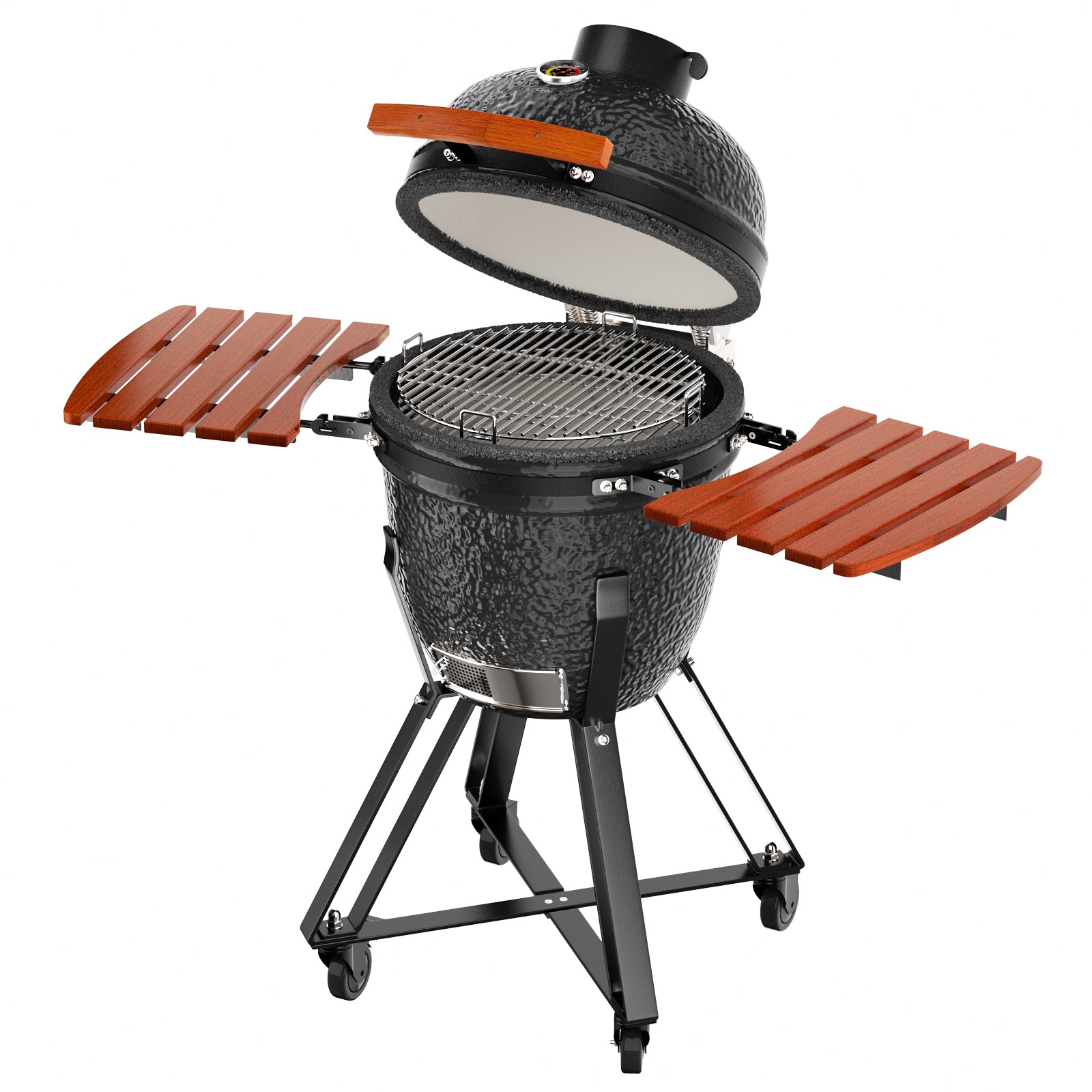 Kamado Portable Charcoal Grill with Side Shelves and Cover