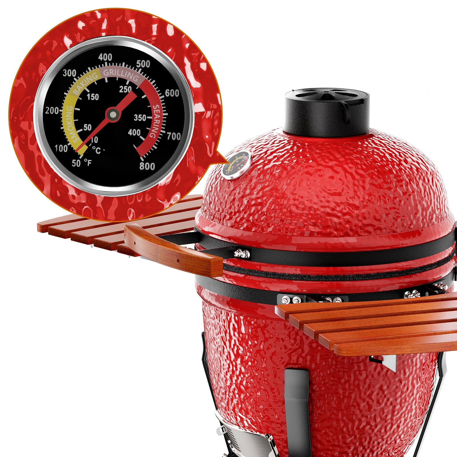Kamado Portable Charcoal Grill with Side Shelves and Cover