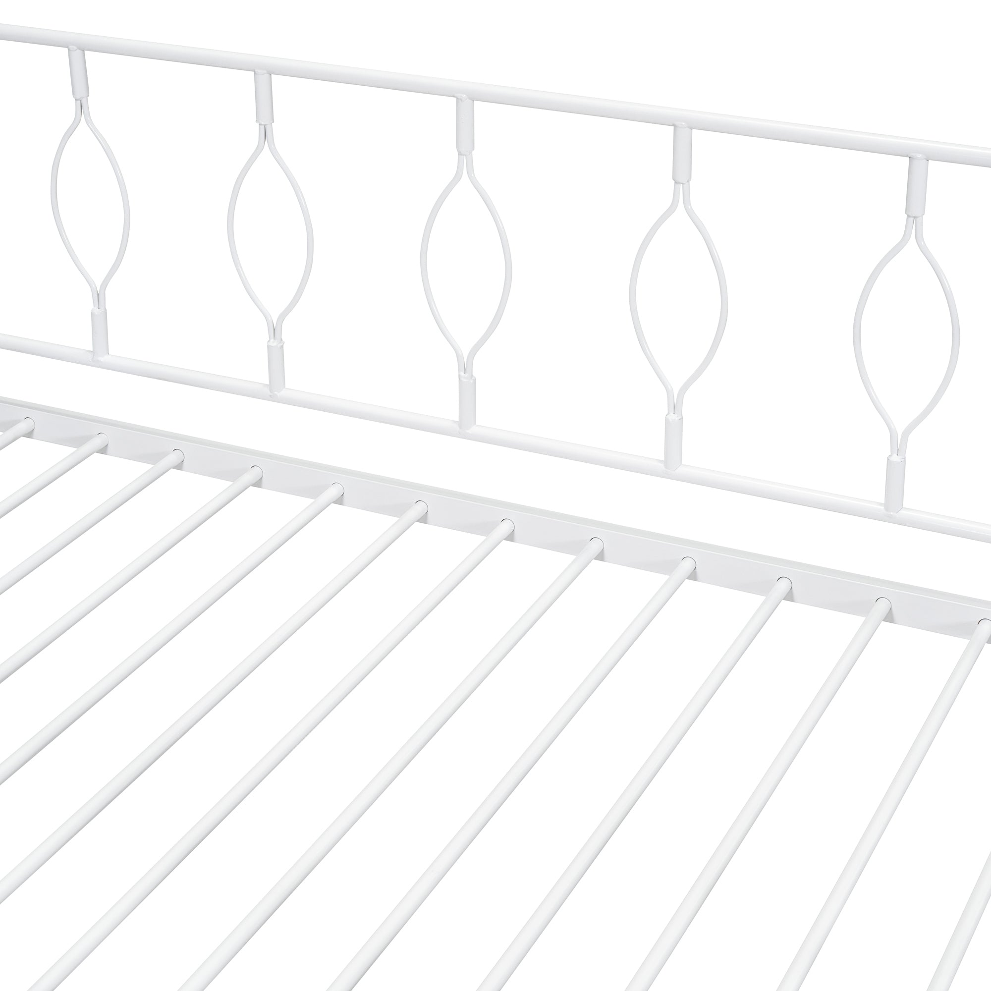 Twin Size Metal Daybed with Twin Size Adjustable Trundle, Portable Folding Trundle, White